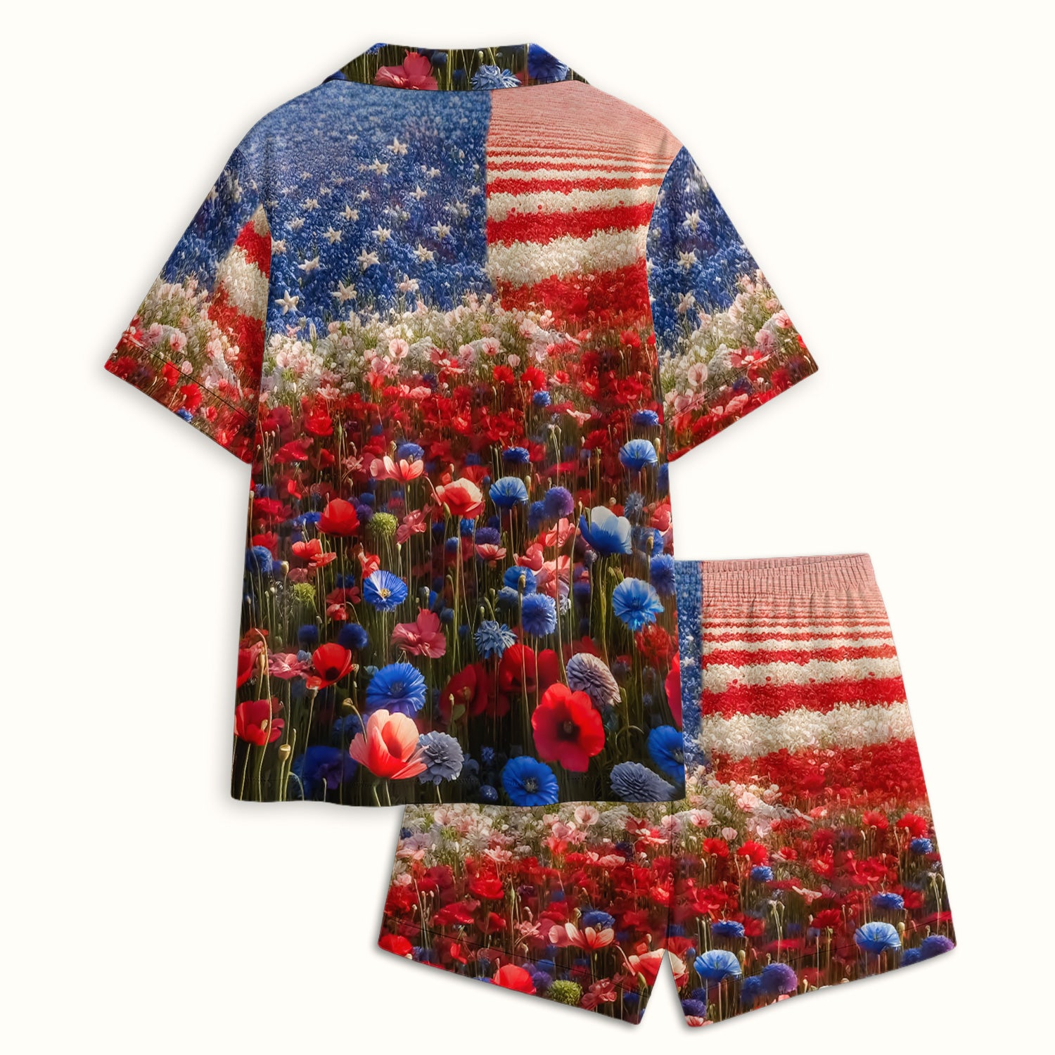 Festive Nurse American Flag Wildflower Field Pajama Set, Breathable Fabrics Uniform