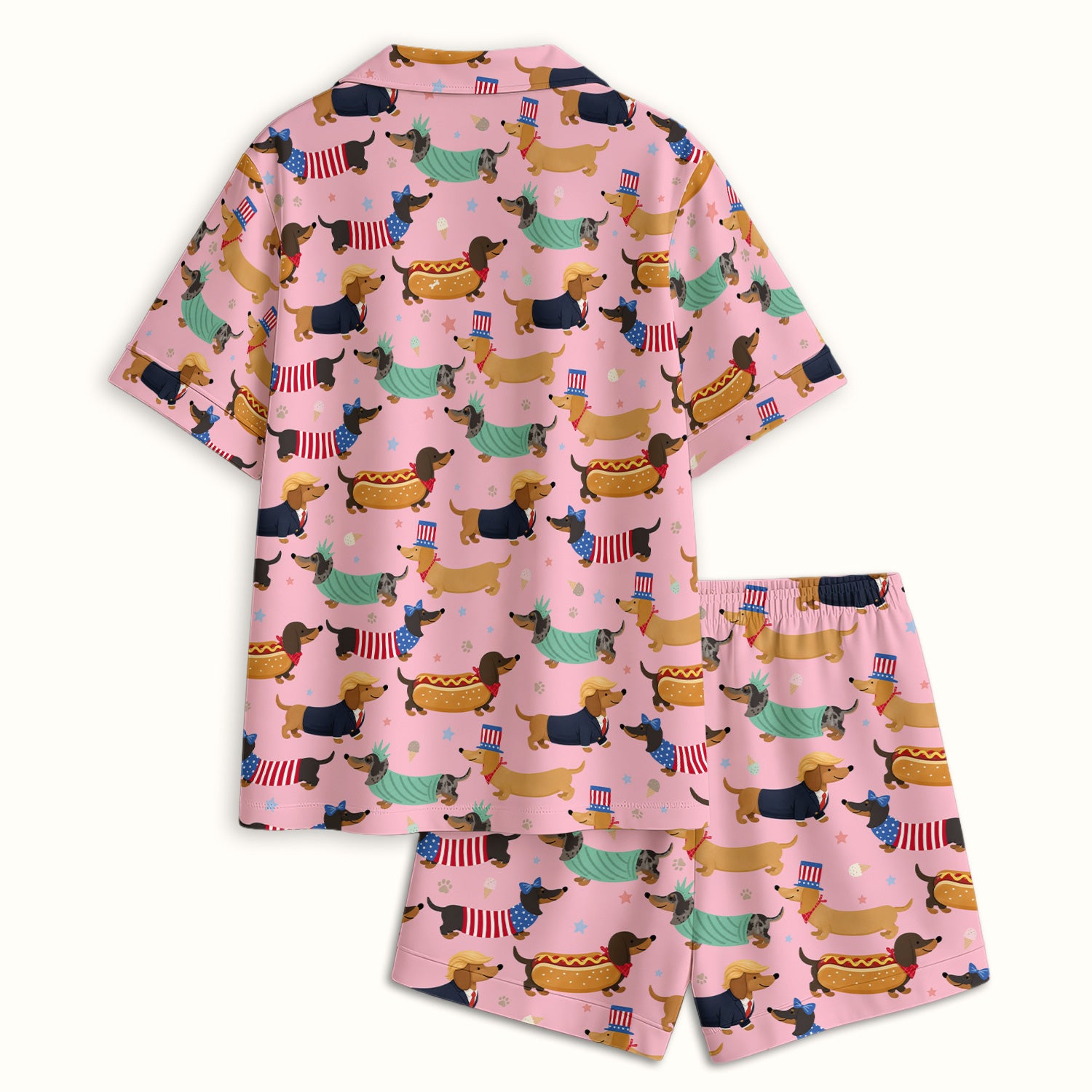 Funny Patriotic Dachshund Costume Dogs Pattern Pajama Set, Breathable Fabrics Uniform