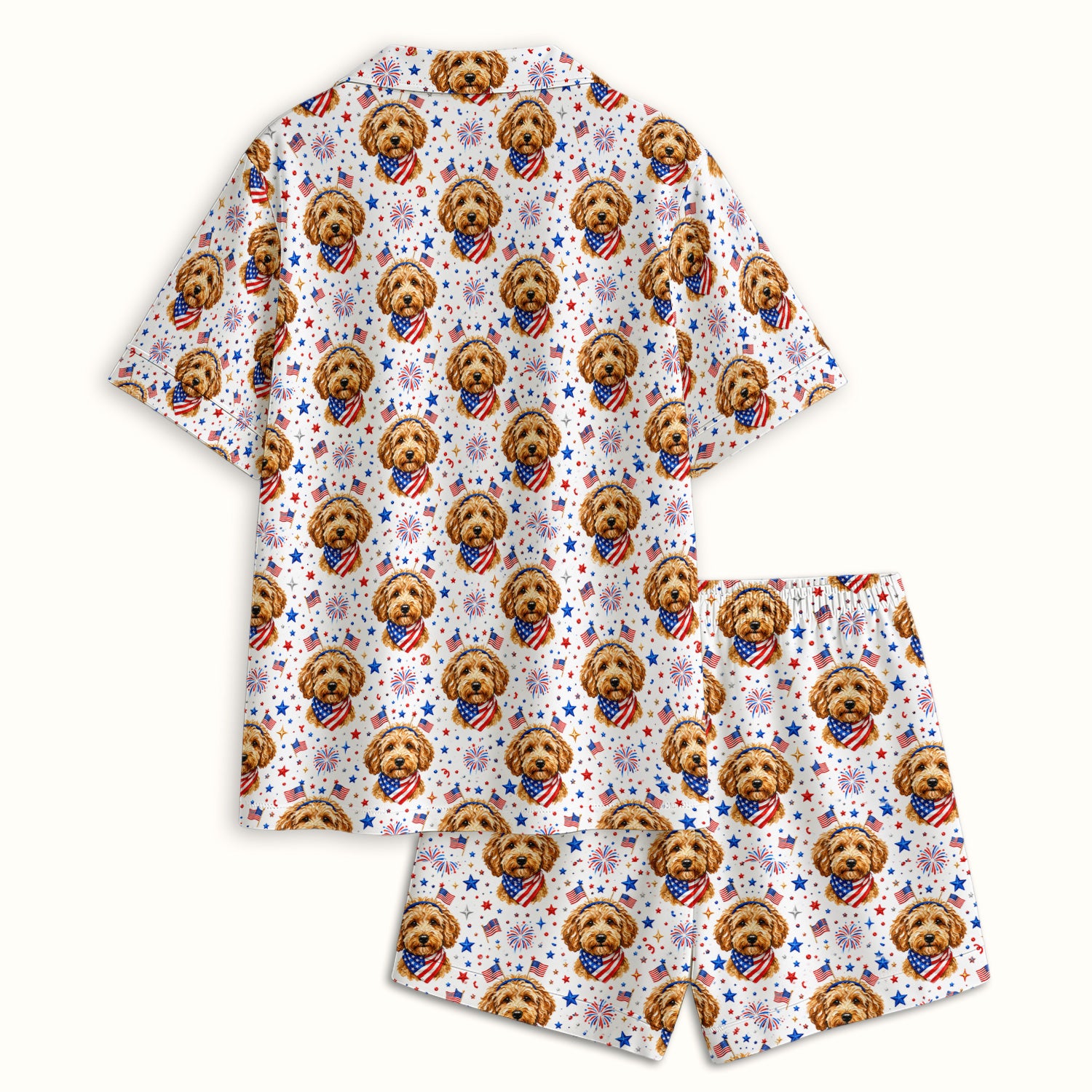 Patriotic Goldendoodle Nurse Pattern Pajama Set, Soft Breathable Fabric Comfortable Sleepwear