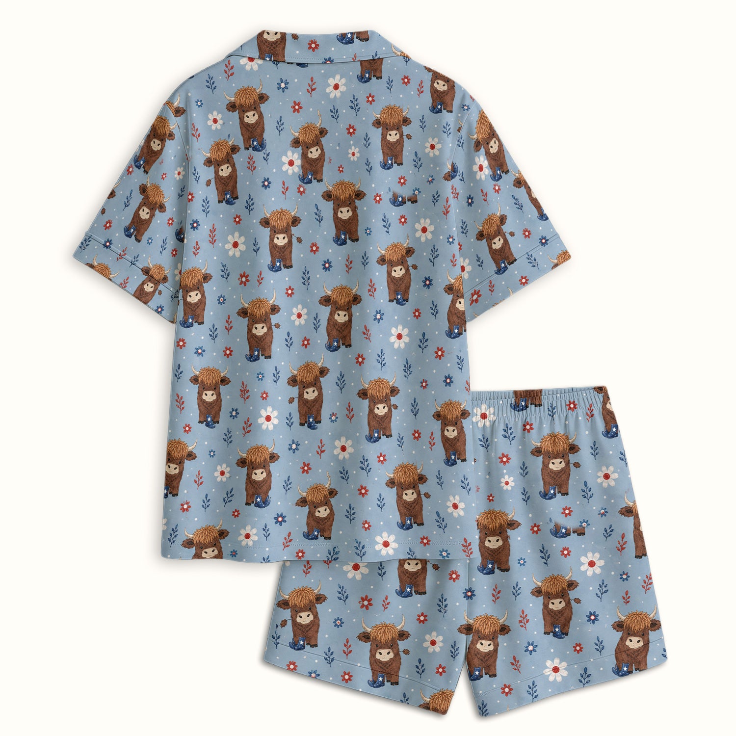 Floral Cowboy Boots Pattern Pajama Set, Soft Breathable Fabric Comfortable Sleepwear