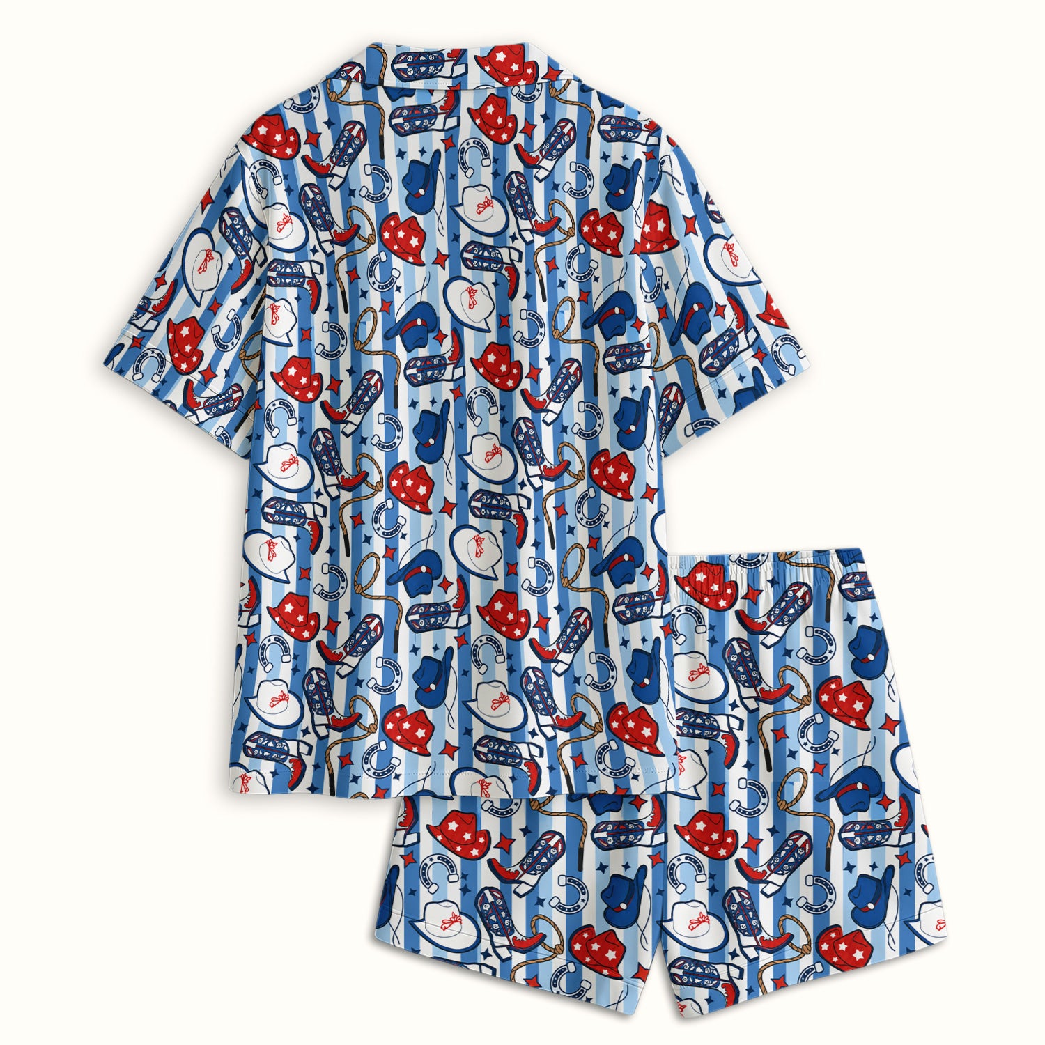 Western Cowboy Boots And Hats PrintPajama Set, Soft Breathable Fabric Comfortable Sleepwear