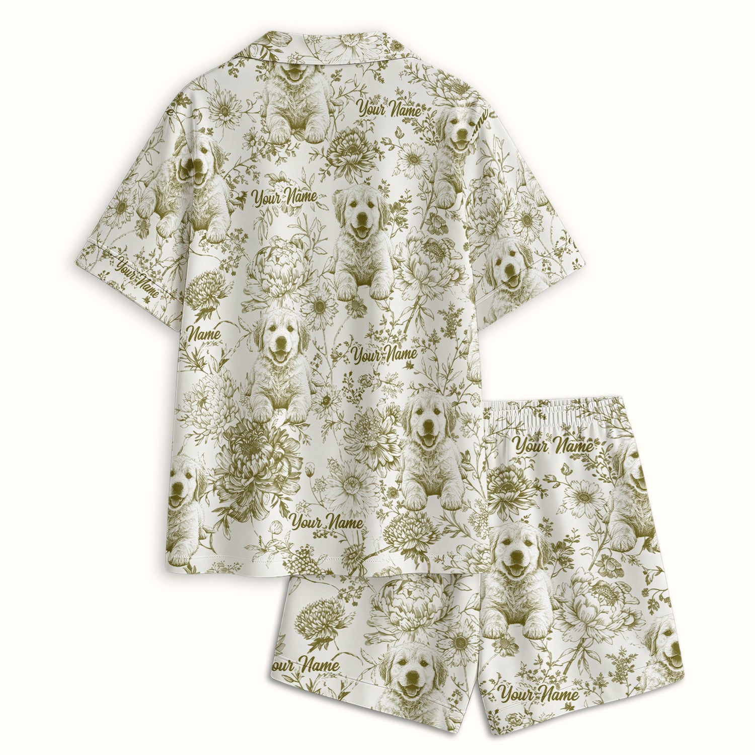 Personalized Custom Pet Photo Name Floral Pattern Pajama Set, Soft Breathable Fabric Comfortable Sleepwear