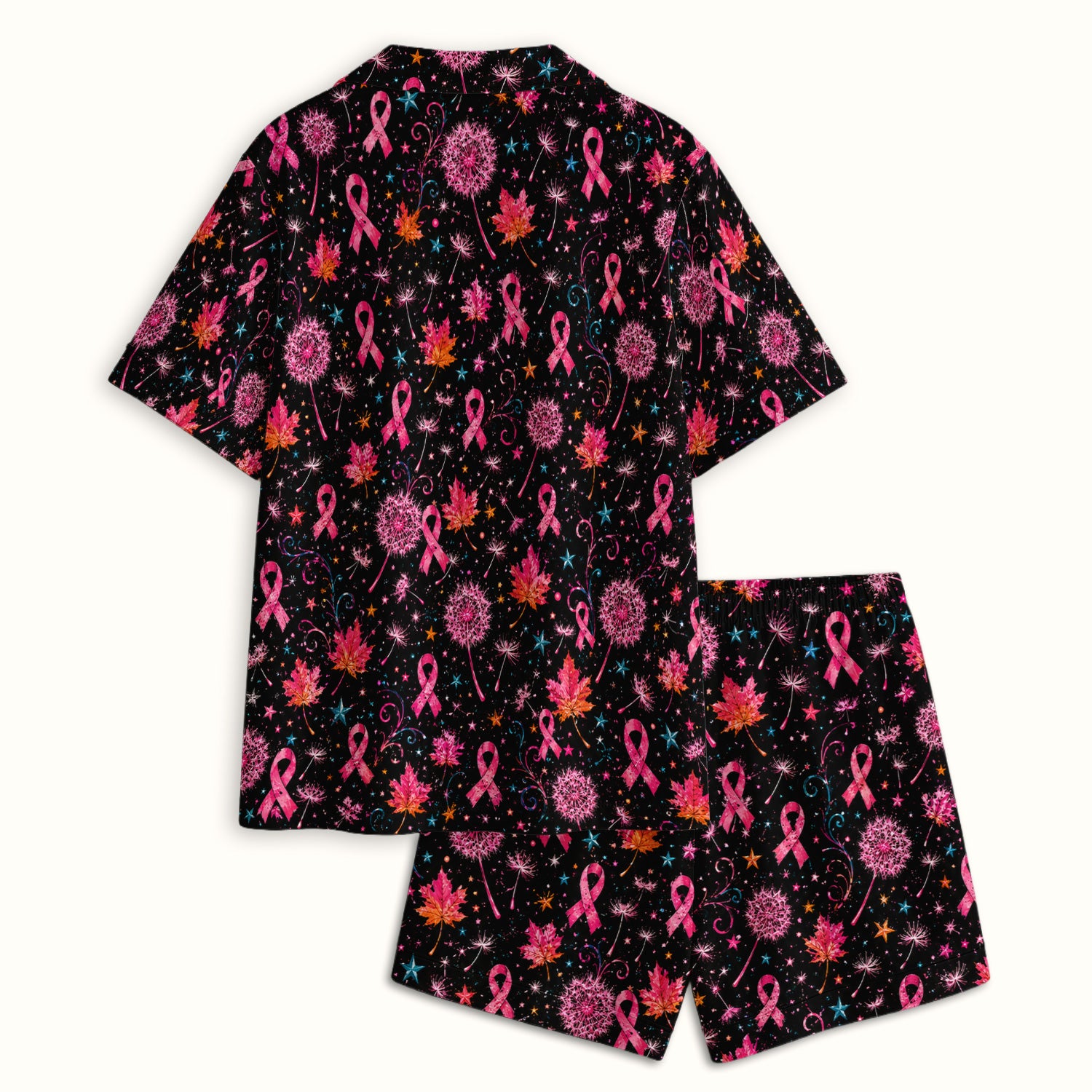 Breast Cancer Awareness Pink Ribbon Fall Pajama Set, Soft Breathable Fabric Comfortable Sleepwear