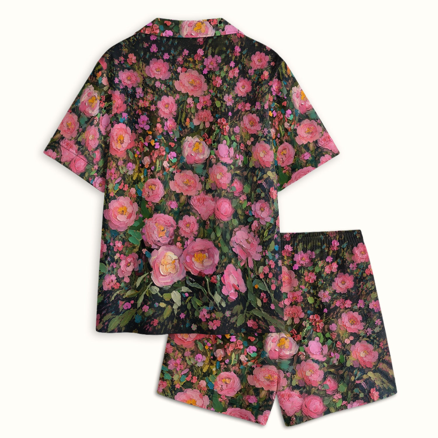 Painterly Floral Black Dog Pattern, Pet Lover Medical Pajama Set, Soft Breathable Fabric Comfortable Sleepwear