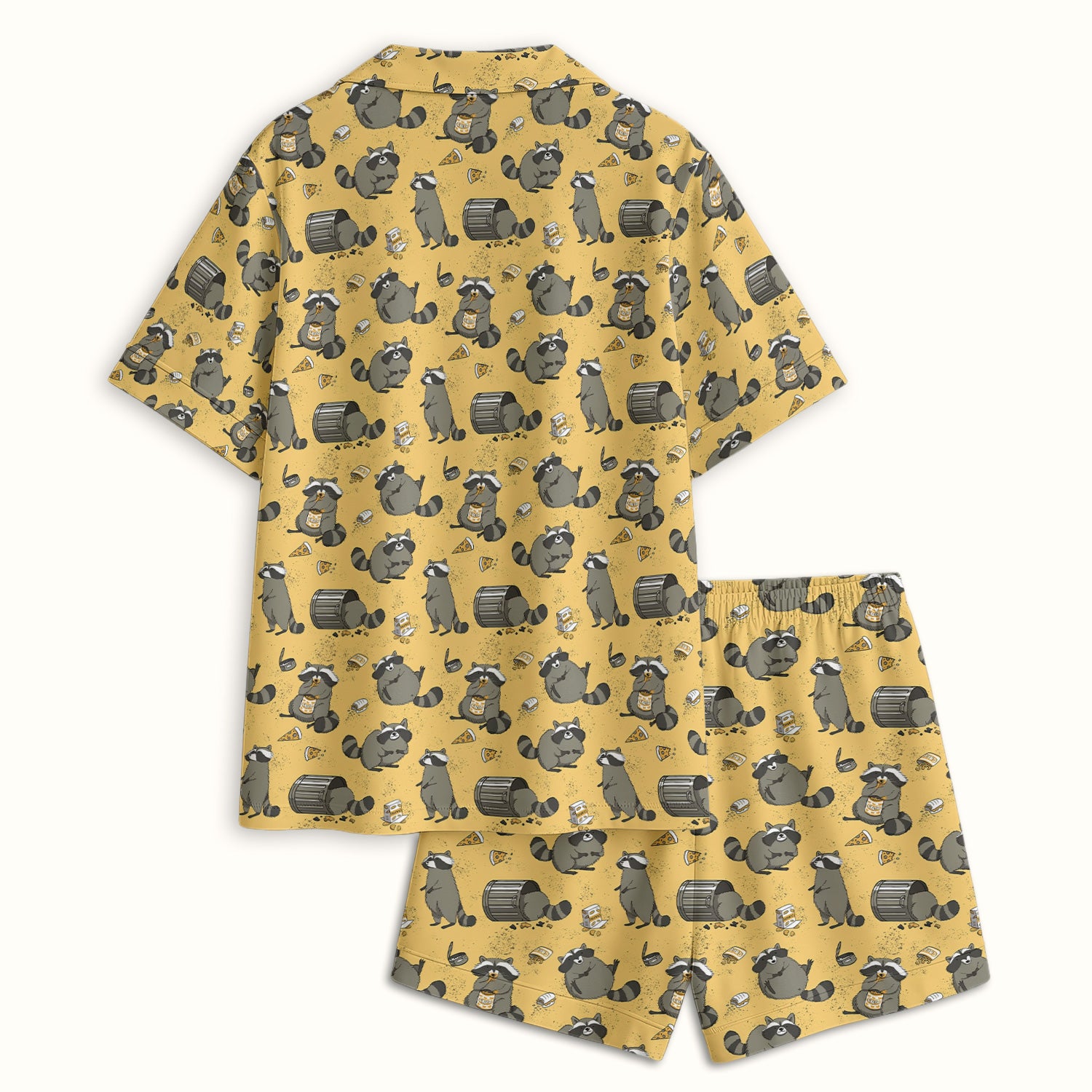 Raccoon Snack And Trash Can Pattern Pajama Set, Breathable Fabrics Uniform