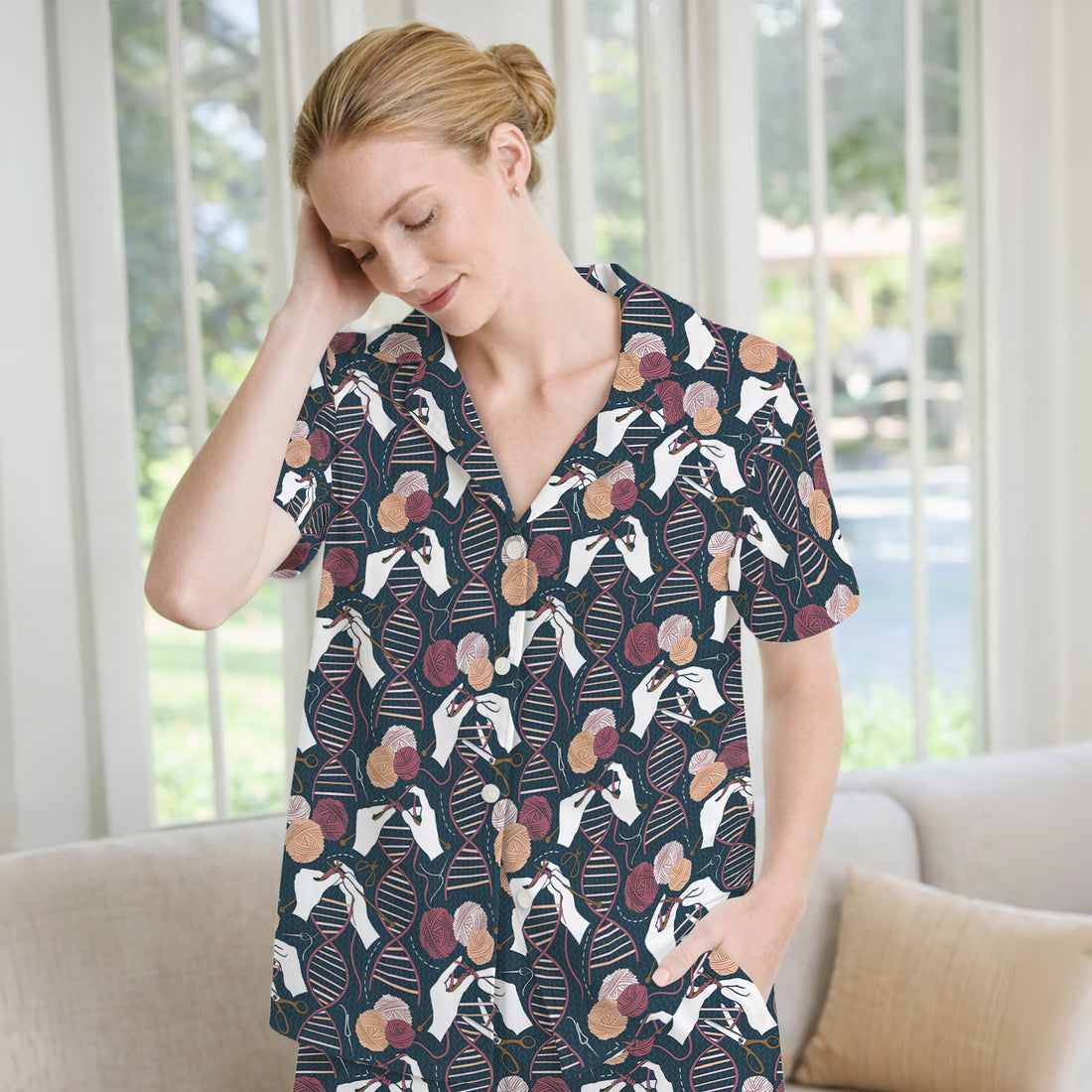 DNA Helix Yarn Pattern Pajama Set, Breathable Fabrics Uniform