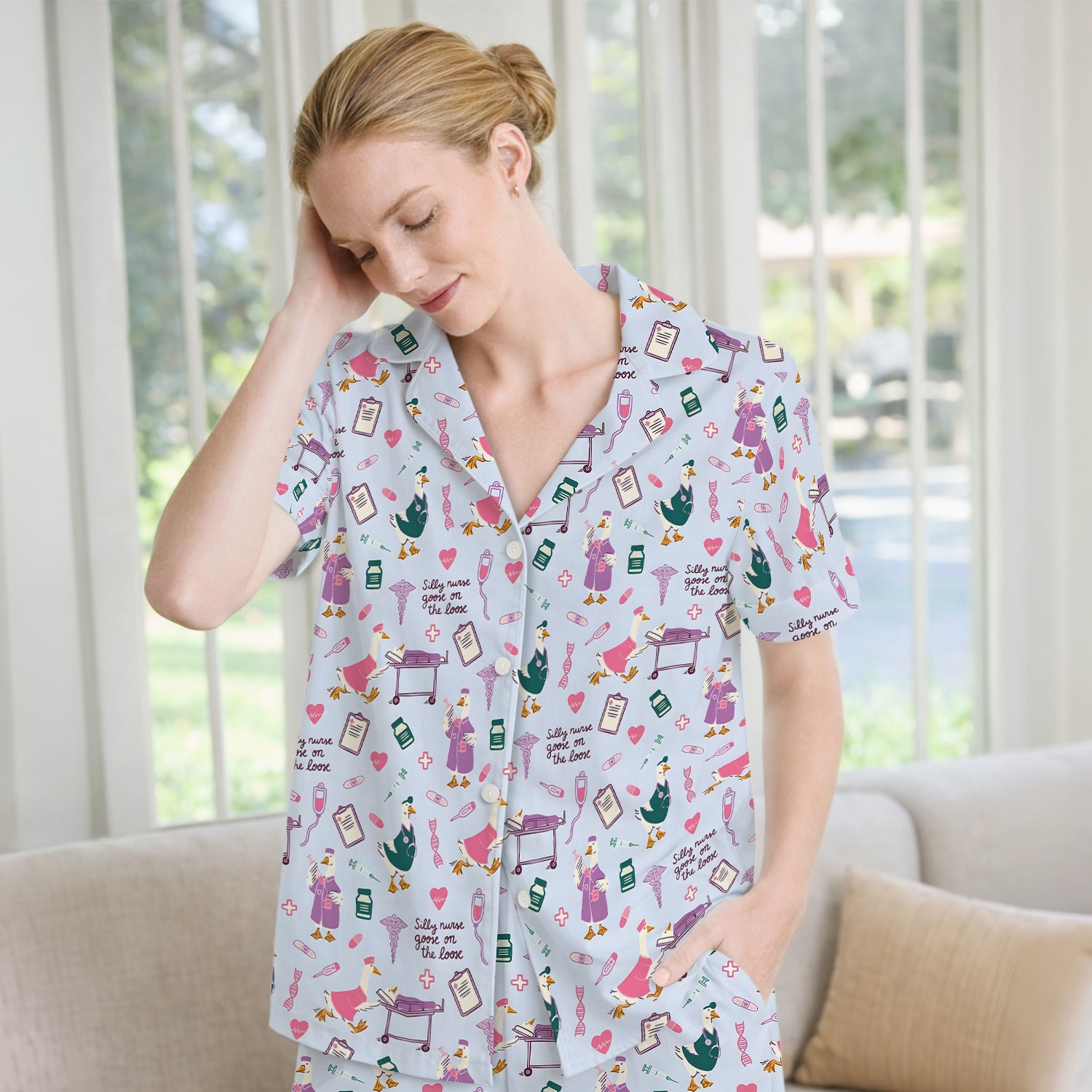 Goose Medical Humor Tools Pattern Pajama Set, Breathable Fabrics Uniform