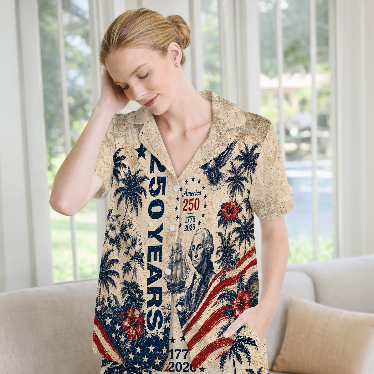 America 250 Freedom Print Pajama Set, Soft Breathable Fabric Comfortable Sleepwear