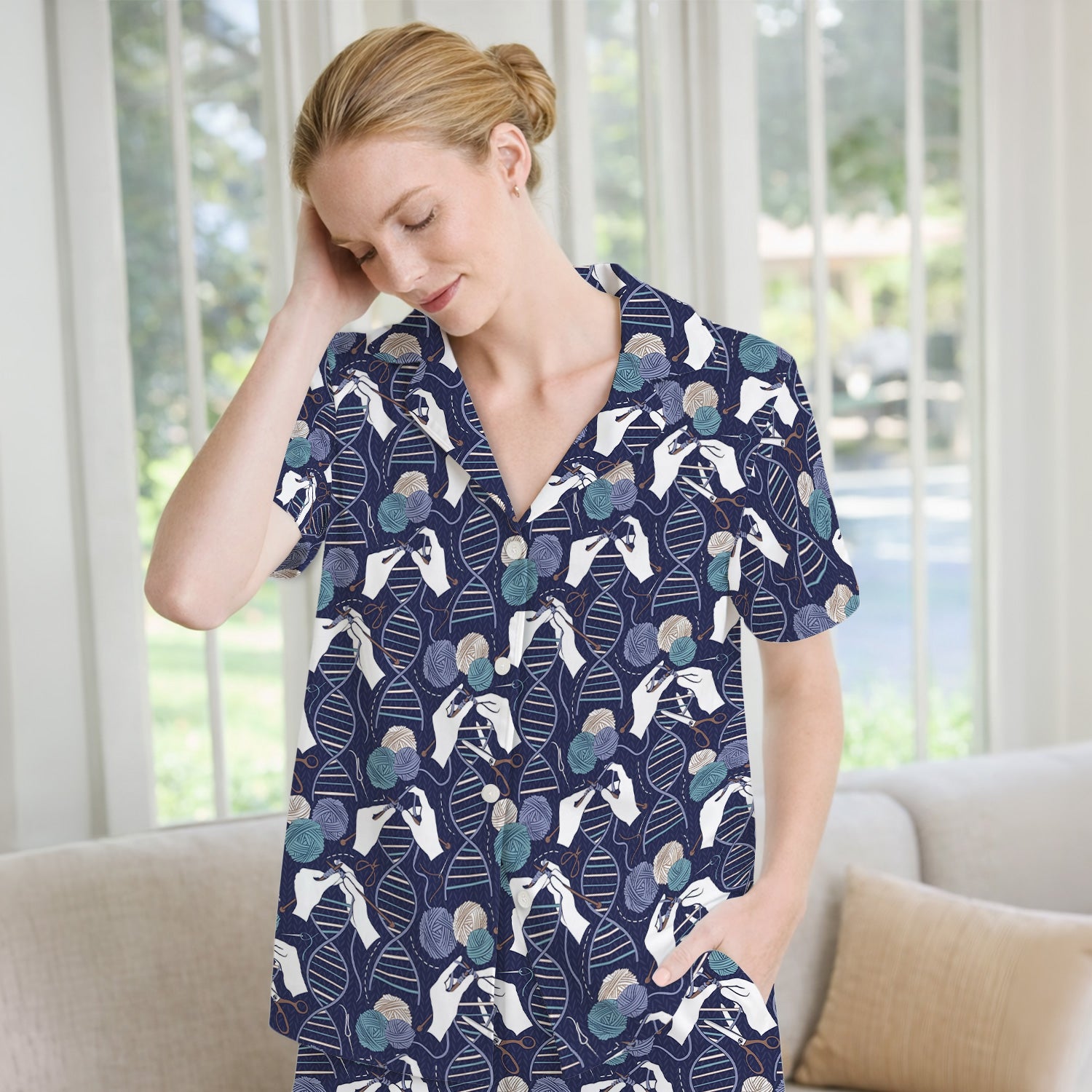 DNA Helix Yarn Pattern Scrub Top, Comfortable Scrubs for Nurses