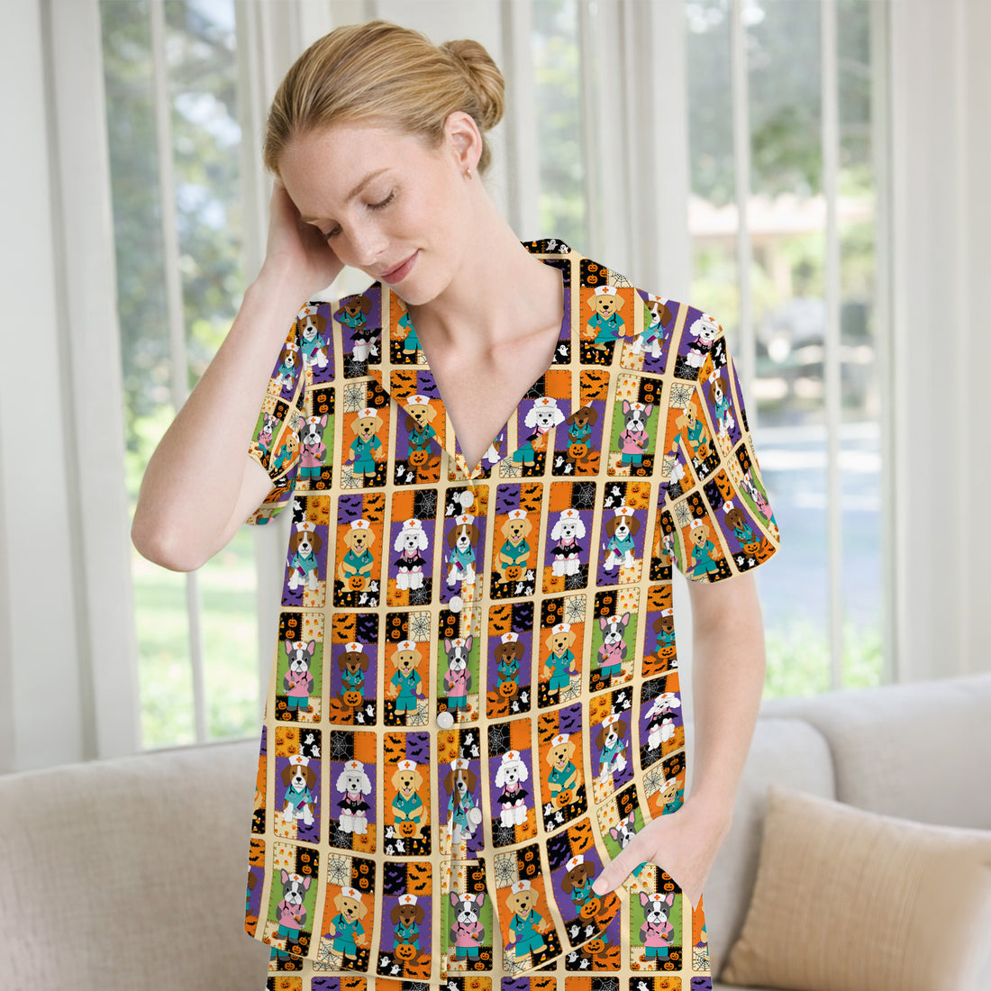 Spooky Halloween Dog Veterinary Pajama Set, Soft Breathable Fabric Comfortable Sleepwear
