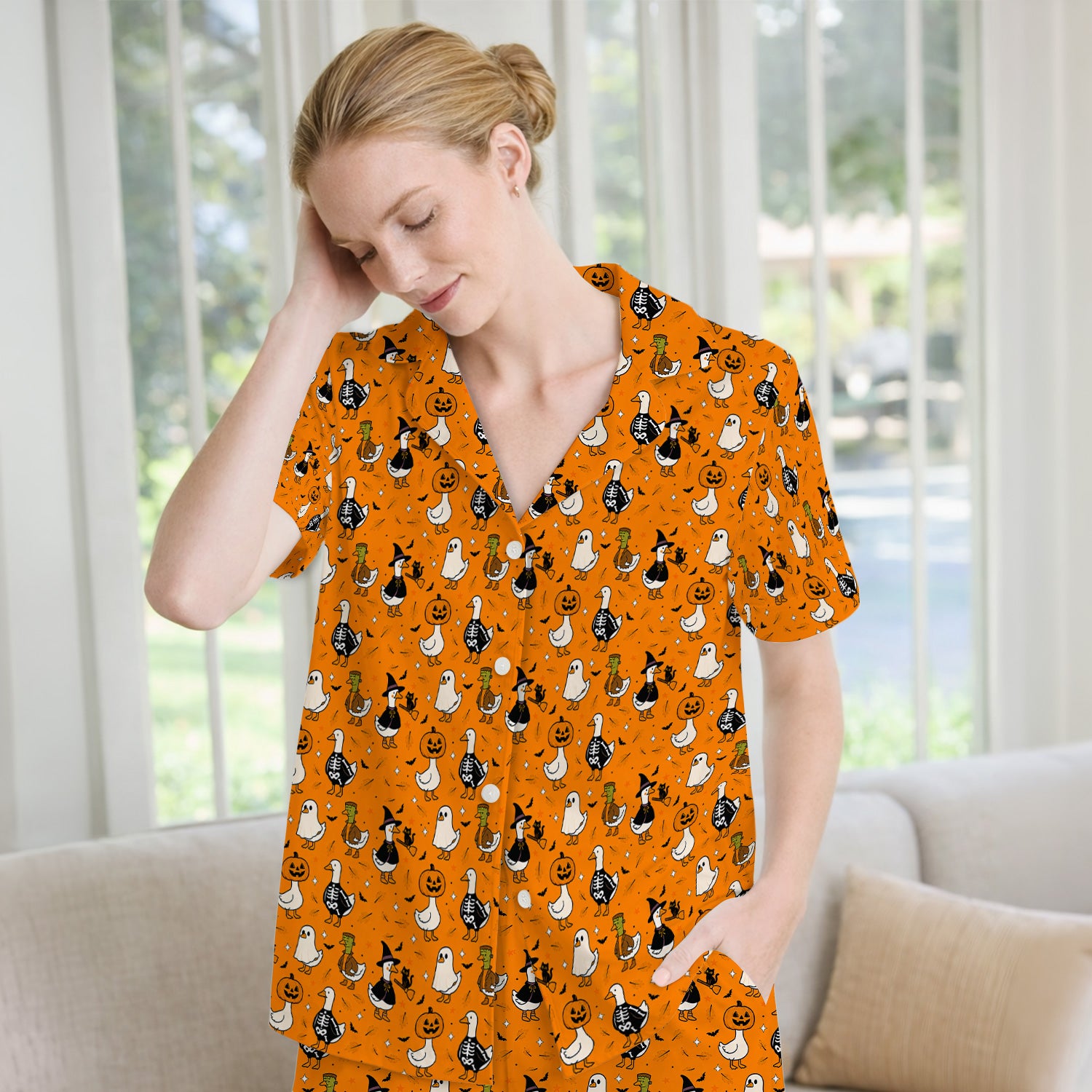 Spooky Halloween Goose Pajama Set, Soft Breathable Fabric Comfortable Sleepwear
