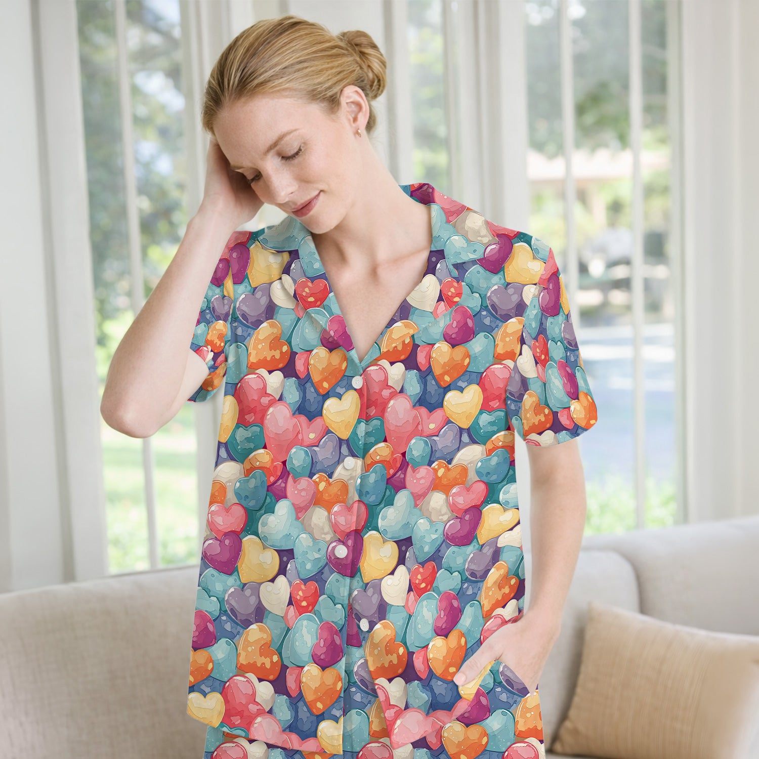 Sweet Valentine Heart Pediatric Pattern Pajama Set, Soft Breathable Fabric Comfortable Sleepwear