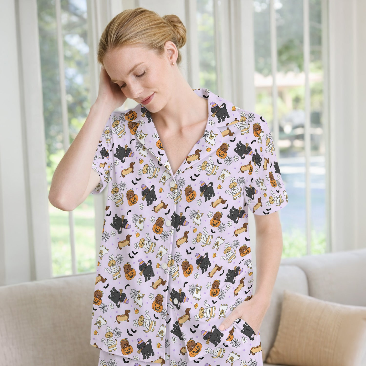 Cute Halloween Costumed Pets Pajama Set, Soft Breathable Fabric Comfortable Sleepwear