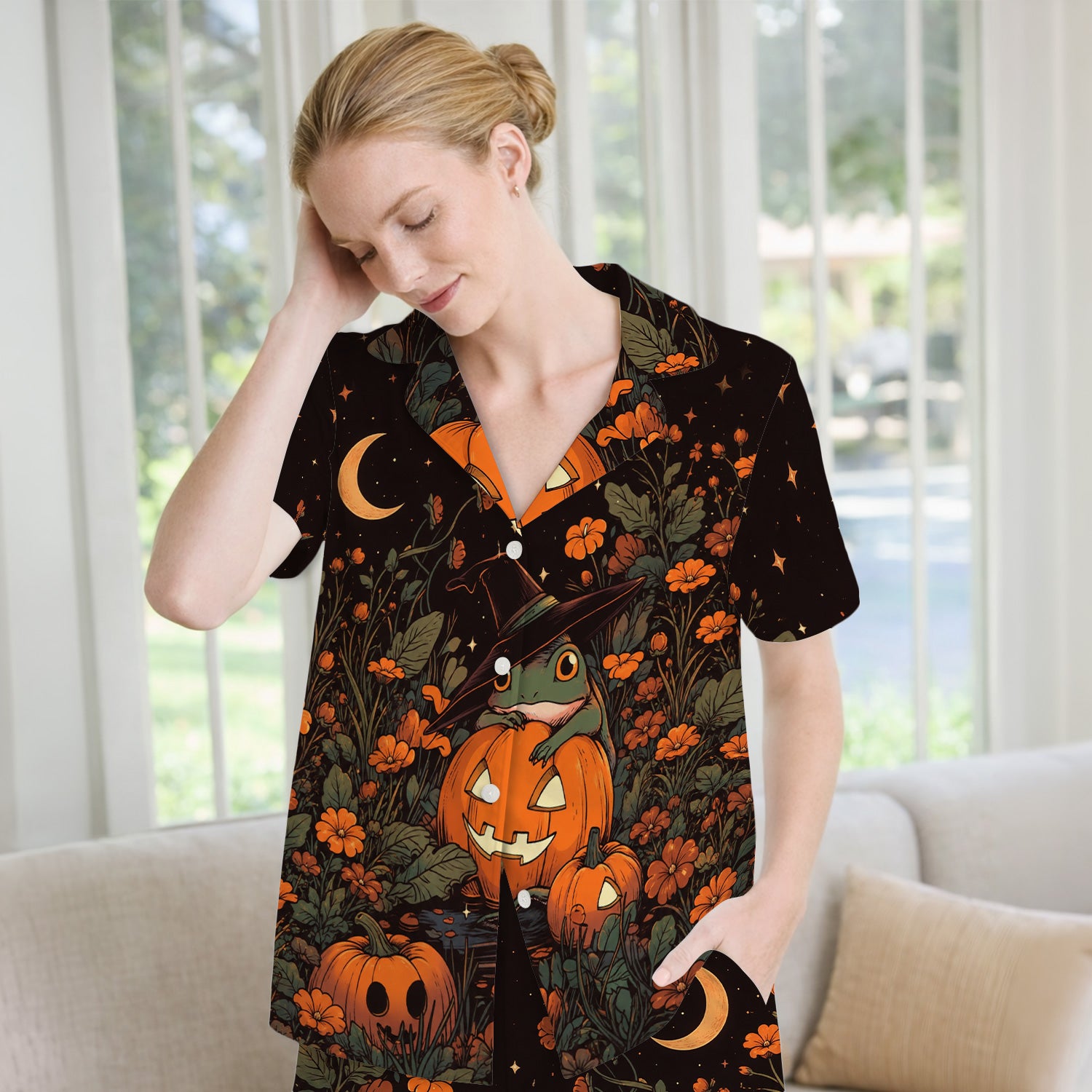 Cute Halloween Frog Nurse for Pediatric Nurses, RN, CNA, Pumpkin Medical Pajama Set, Soft Breathable Fabric Comfortable Sleepwear