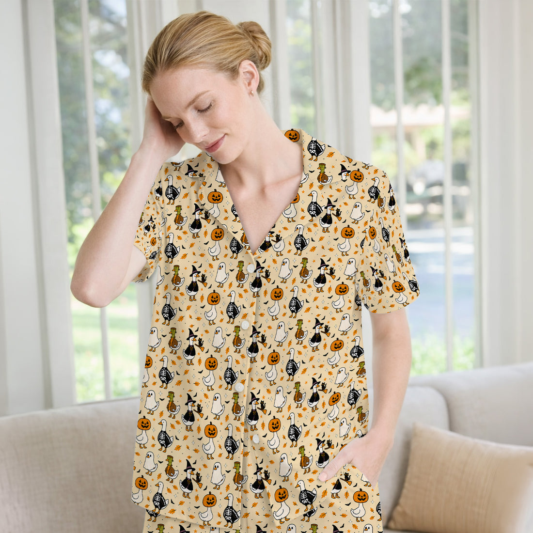 Spooky Halloween Goose Pajama Set, Soft Breathable Fabric Comfortable Sleepwear