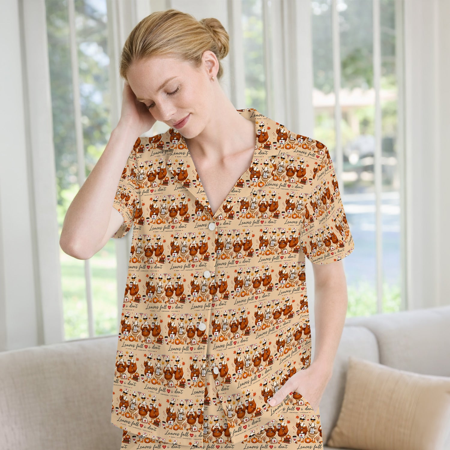 Funny Leaves Fall I Don't Nurse Goose Pajama Set, Soft Breathable Fabric Comfortable Sleepwear