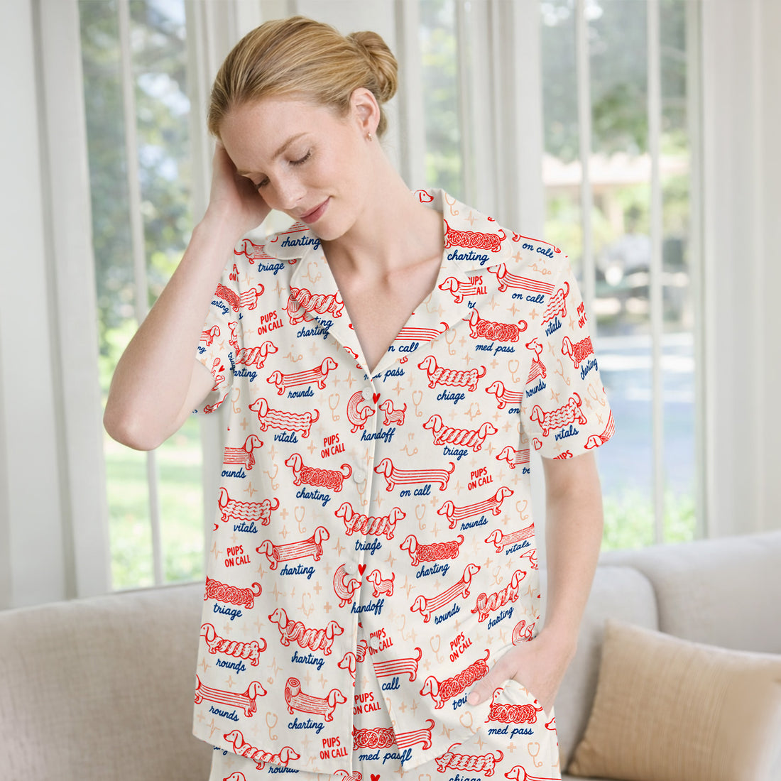 Buntes Pyjama-Set mit Neon-Katzengesichtern, weicher, atmungsaktiver Stoff, bequeme Nachtwäsche