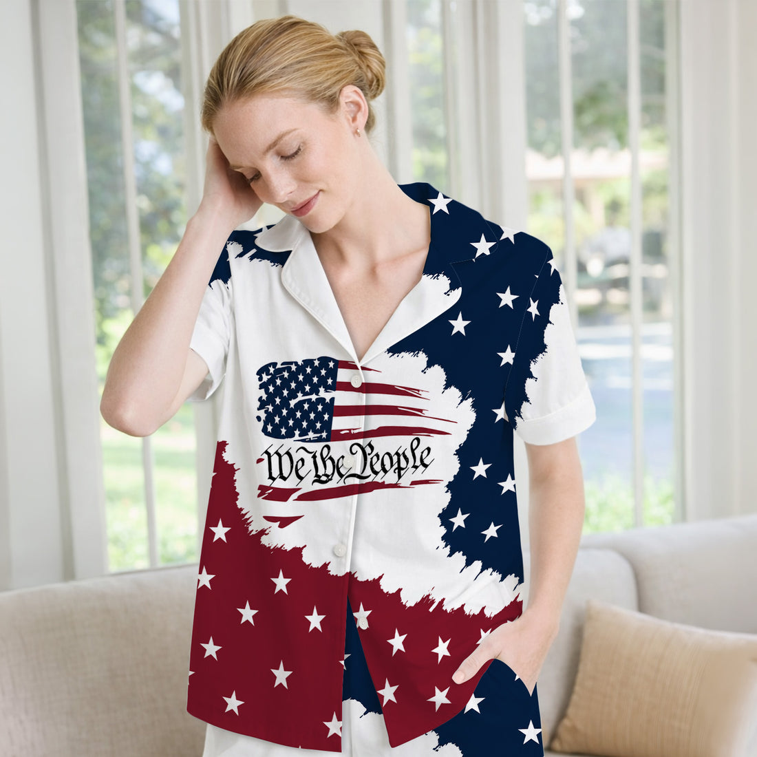 We Be People Flag Pattern Pajama Set, Soft Breathable Fabric Comfortable Sleepwear
