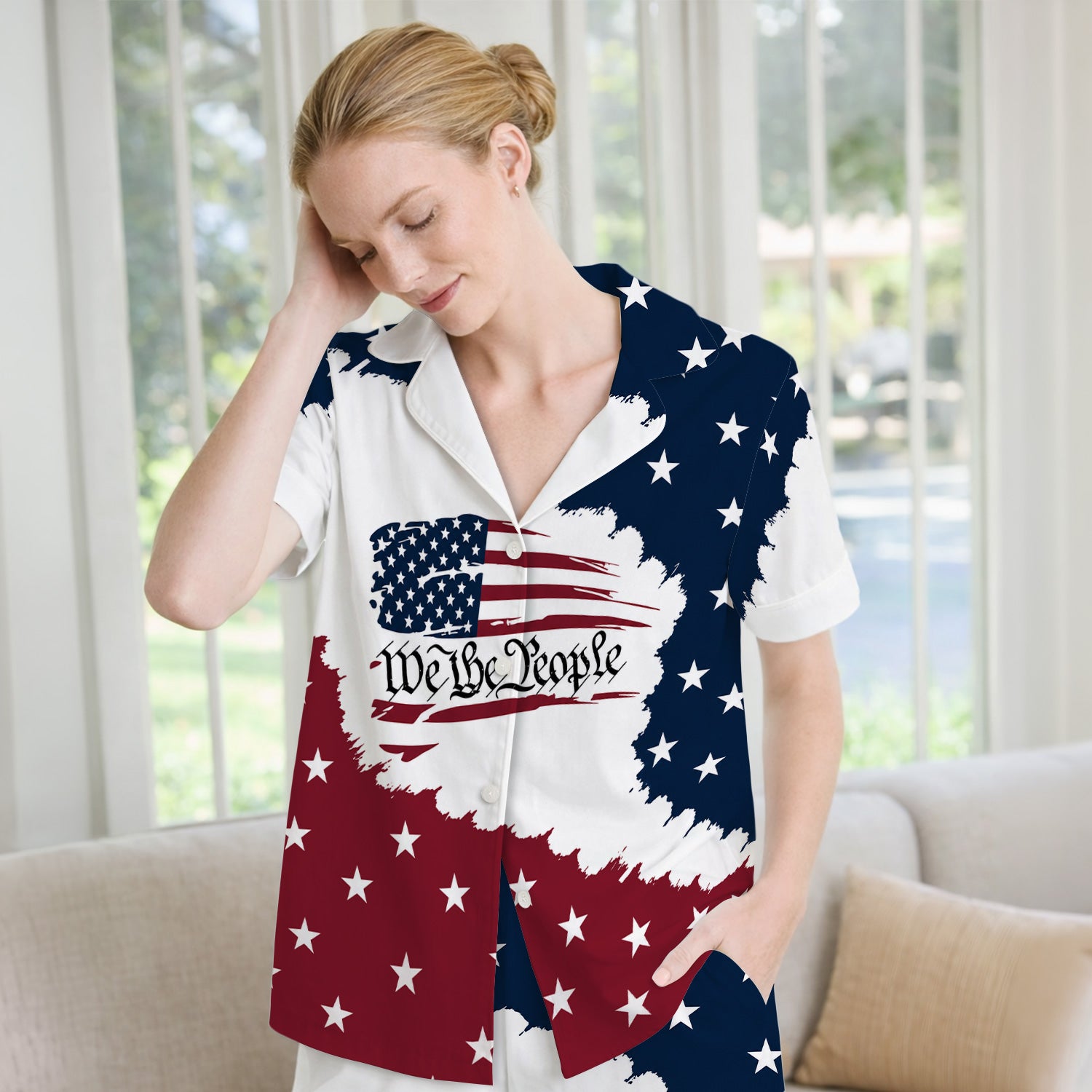 We Be People Flag Pattern Pajama Set, Soft Breathable Fabric Comfortable Sleepwear