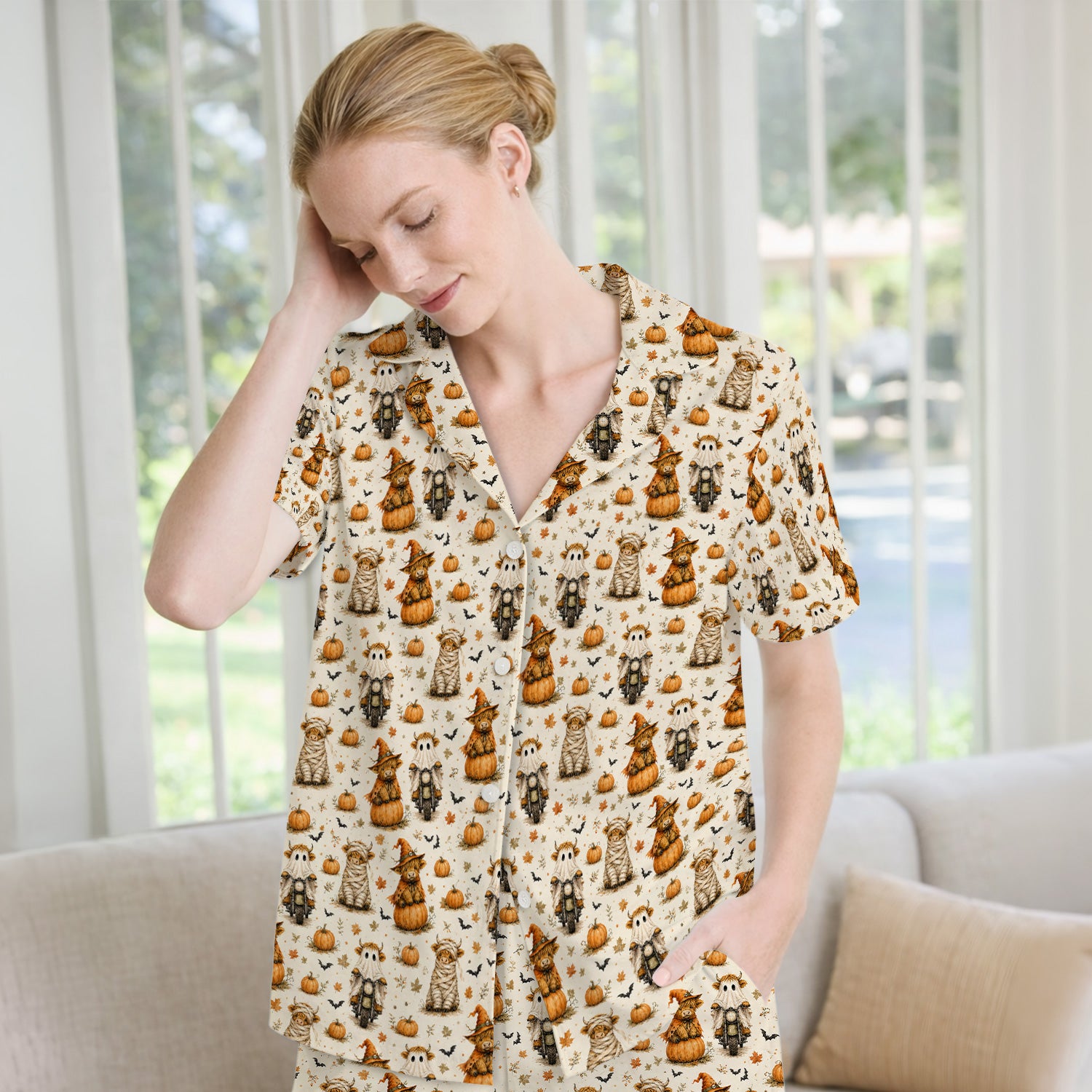 Halloween Highland Cow Costumes Pajama Set, Soft Breathable Fabric Comfortable Sleepwear