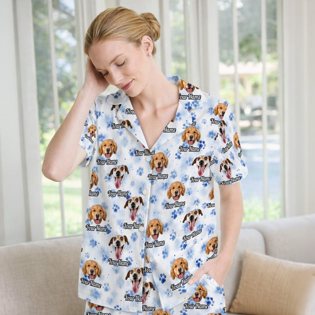 Custom Dog Face with Paw Print Scrub Top, Comfortable Scrubs for Nurses