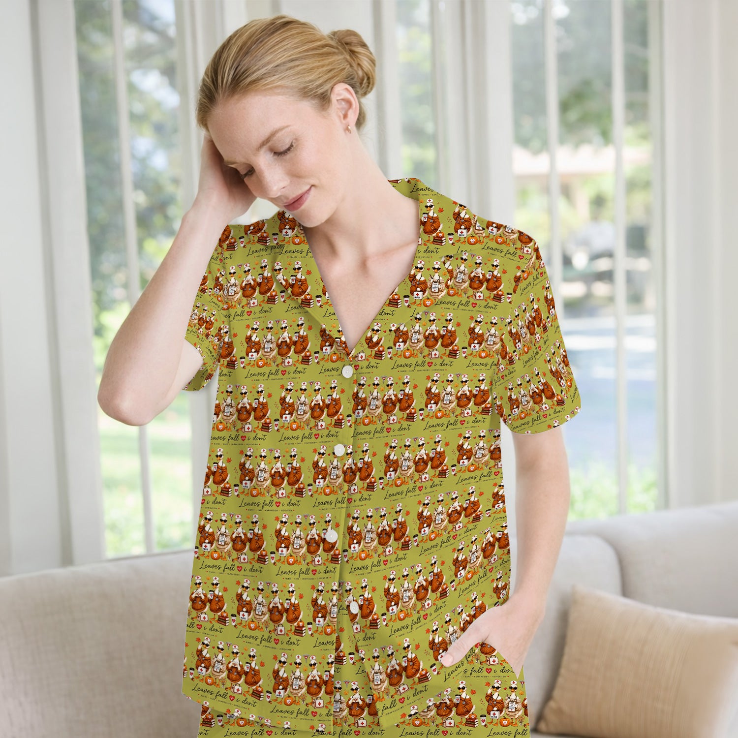 Funny Leaves Fall I Don't Nurse Goose Pajama Set, Soft Breathable Fabric Comfortable Sleepwear