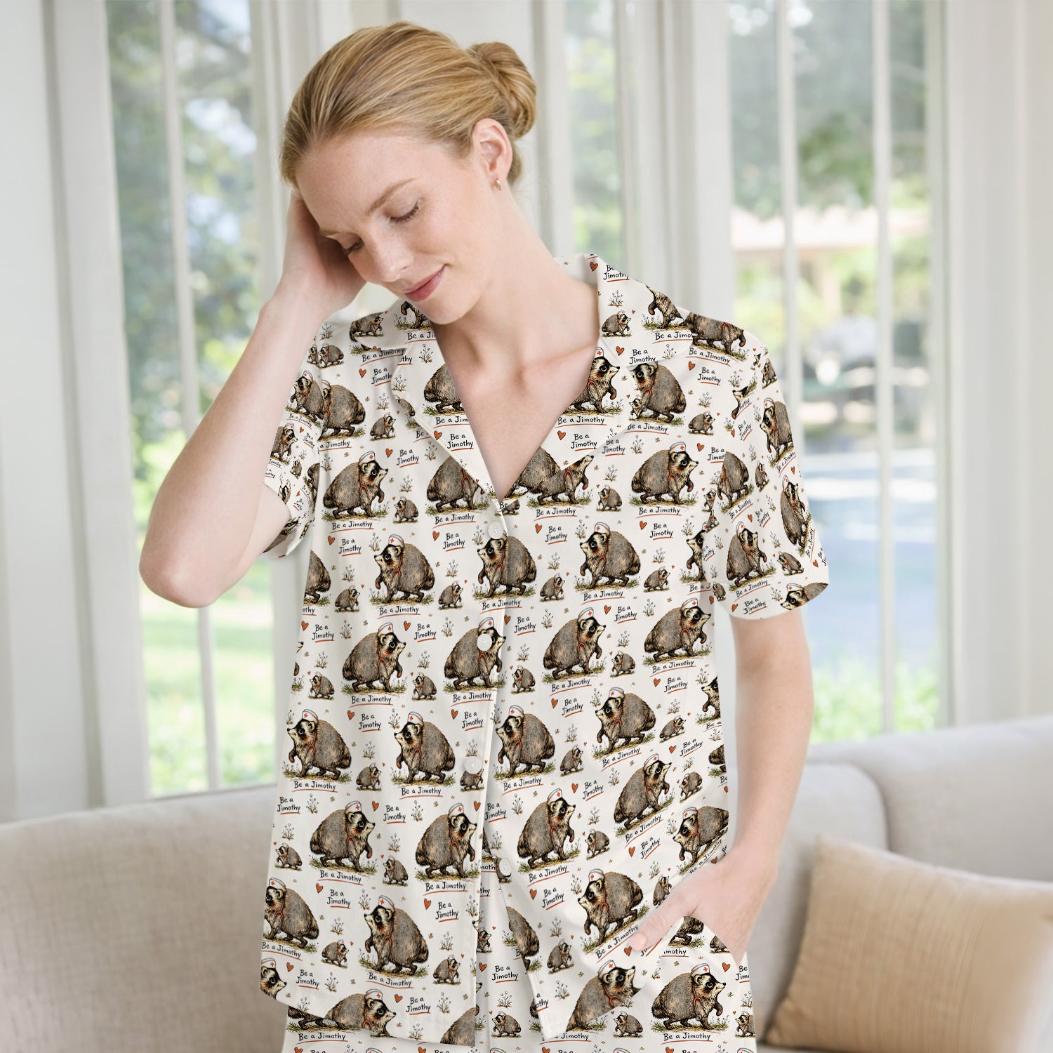 Funny Be A Jimothy Opossum Nurse Pajama Set, Soft Breathable Fabric Comfortable Sleepwear