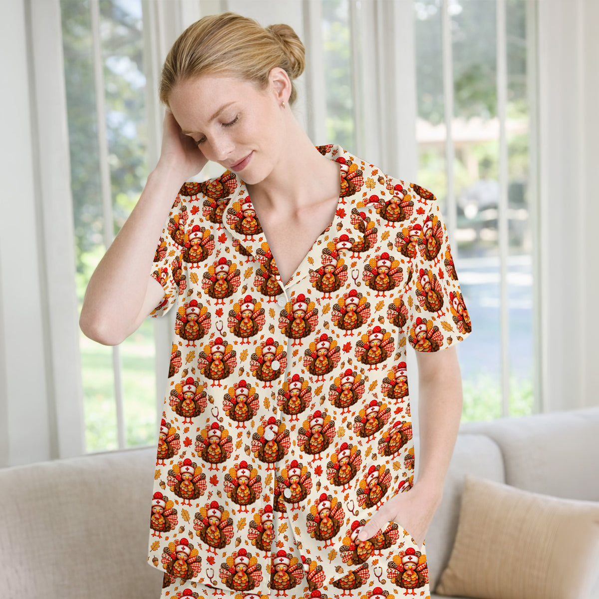 Buntes Pyjama-Set mit Neon-Katzengesichtern, weicher, atmungsaktiver Stoff, bequeme Nachtwäsche