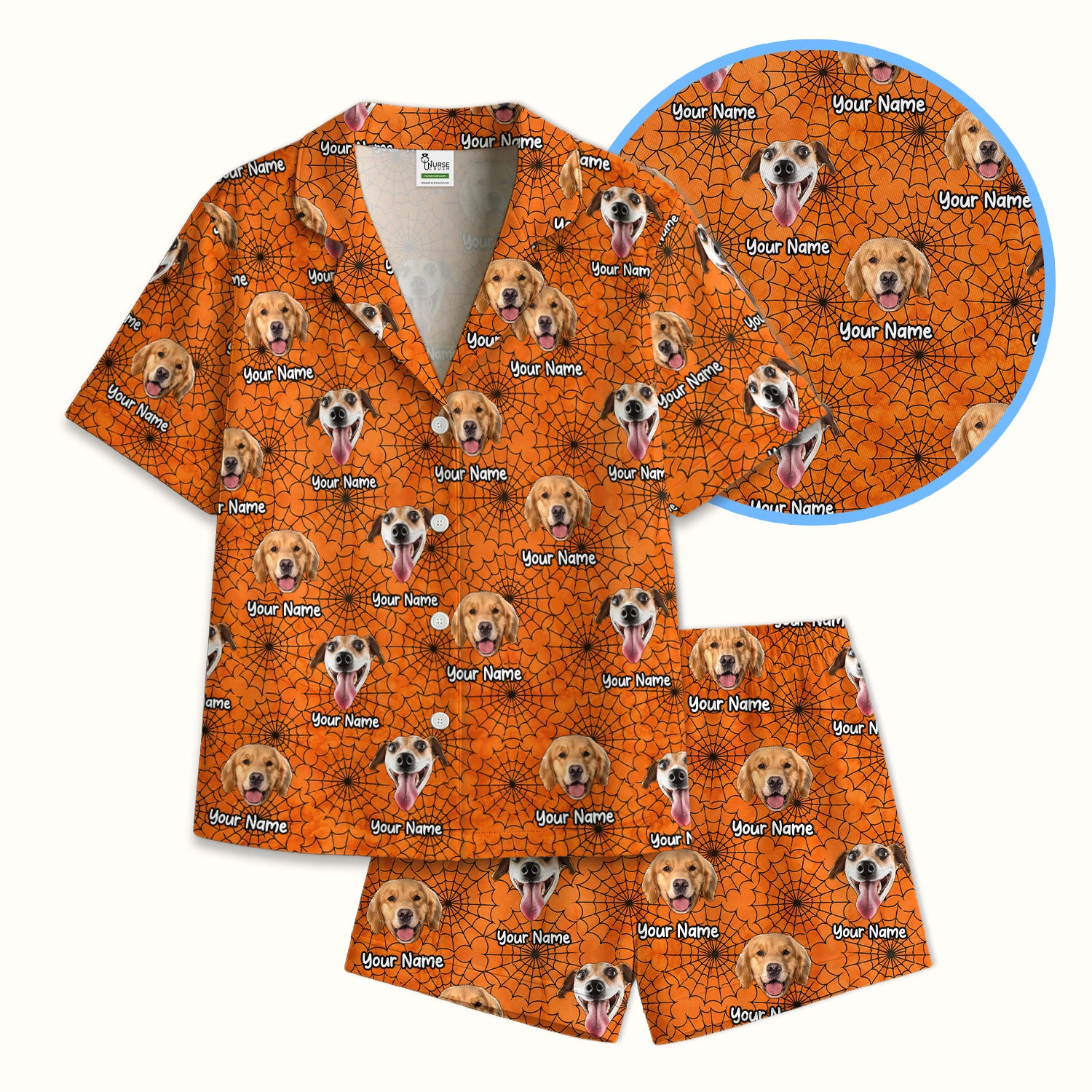 Personalized Halloween Dog Photo Spiderweb Pajama Set, Soft Breathable Fabric Comfortable Sleepwear