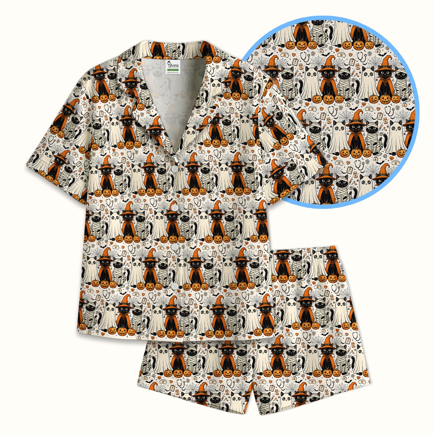 Spooky Halloween Costume Cats Pajama Set, Soft Breathable Fabric Comfortable Sleepwear