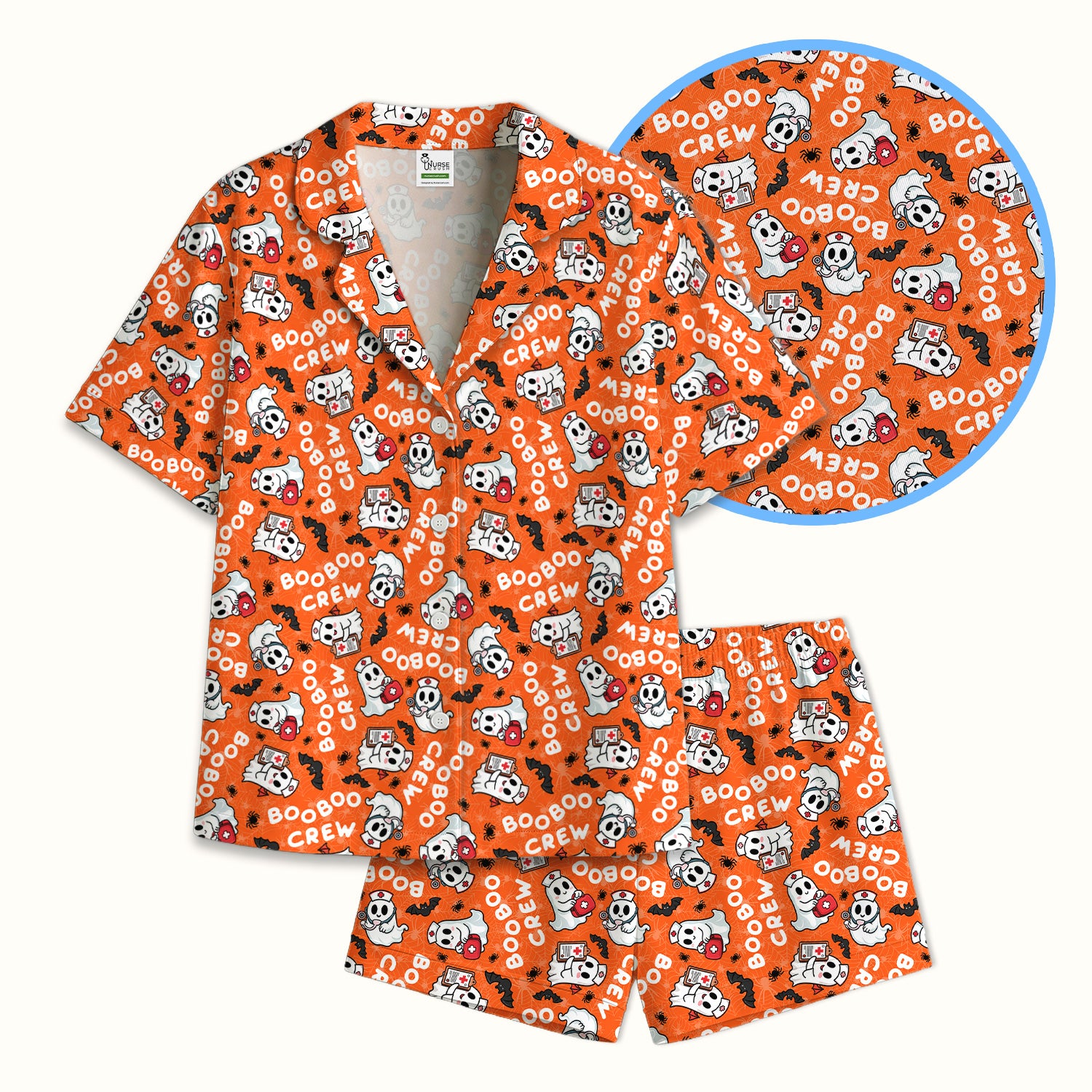 Cute Halloween Boo Boo Crew Ghost Pajama Set, Soft Breathable Fabric Comfortable Sleepwear