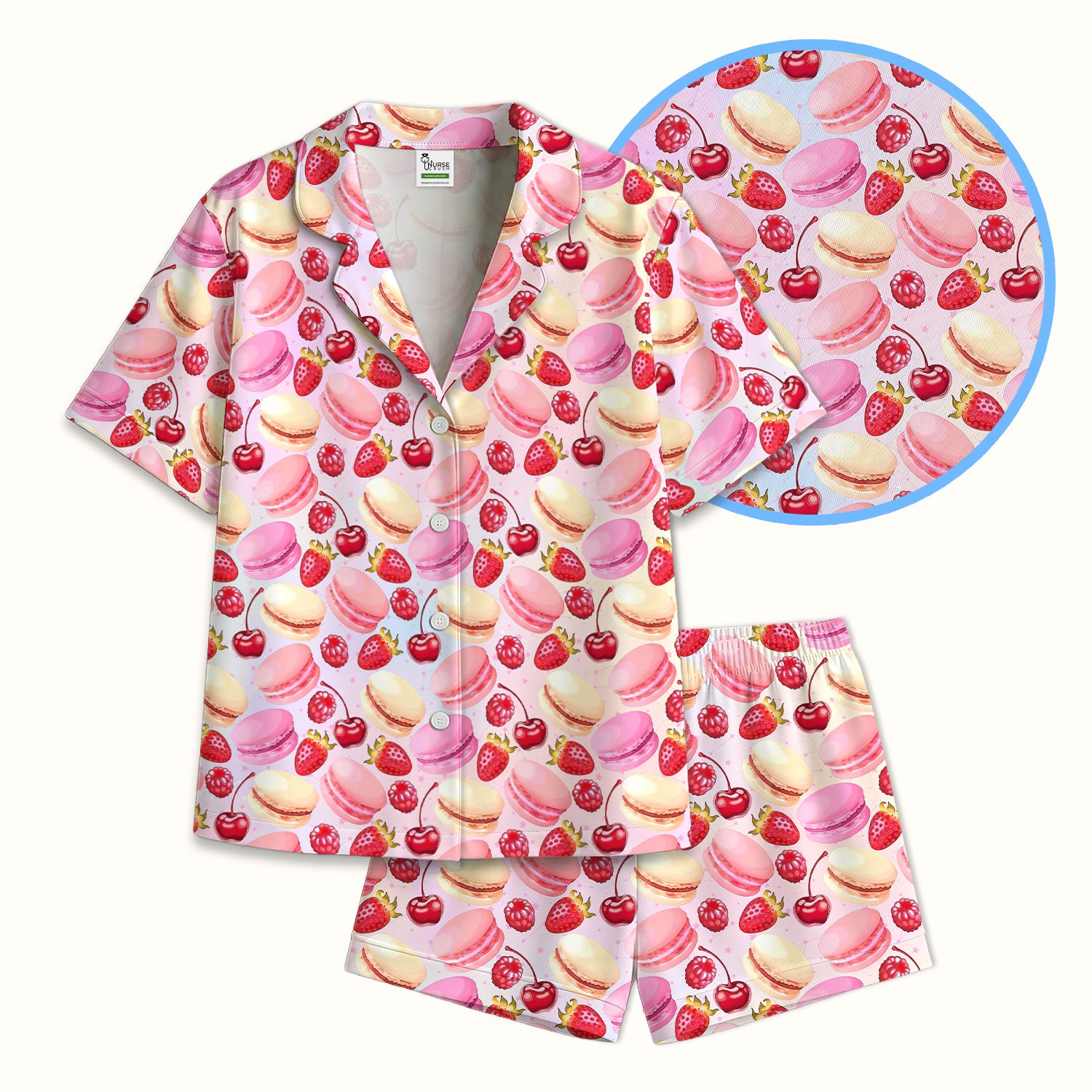 Sweet Dessert Pattern Pajama Set, Breathable Fabrics Uniform