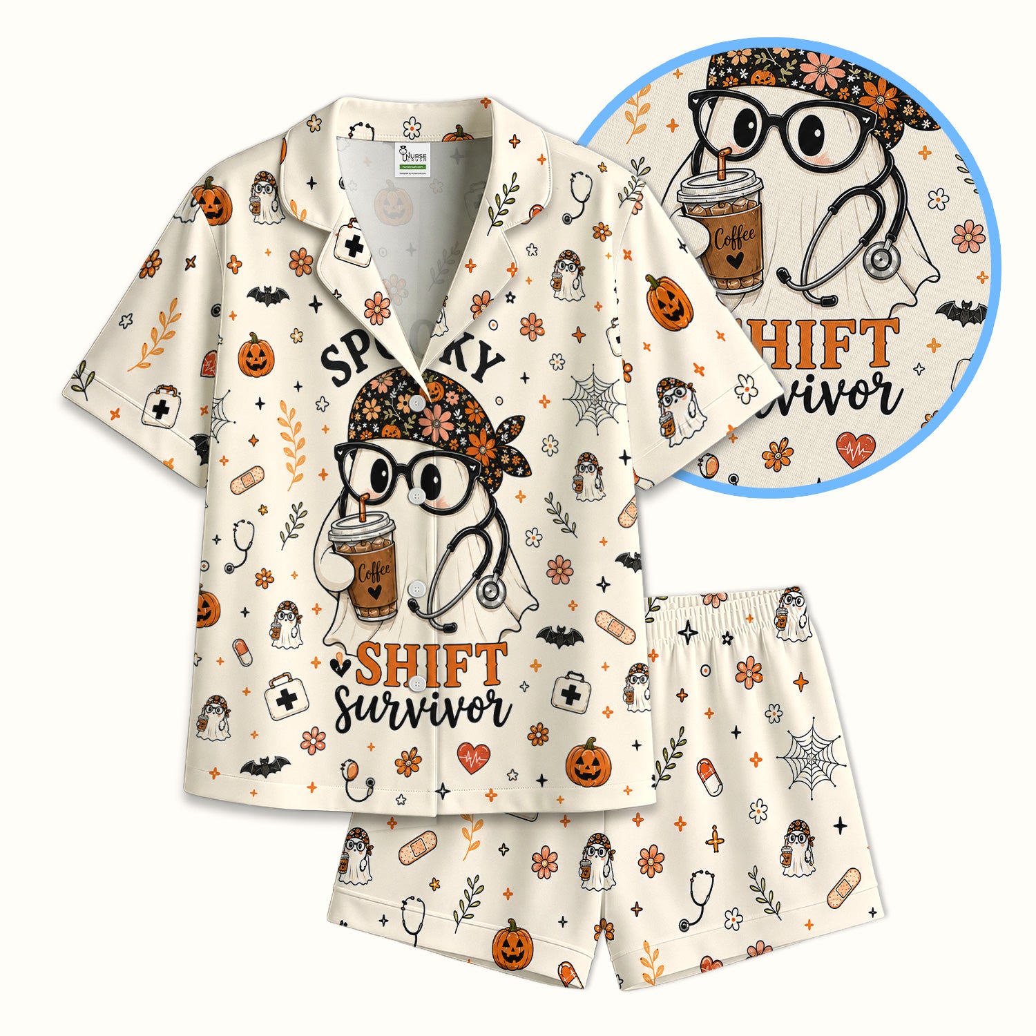Halloween Shift Survivor Ghost Pajama Set, Soft Breathable Fabric Comfortable Sleepwear