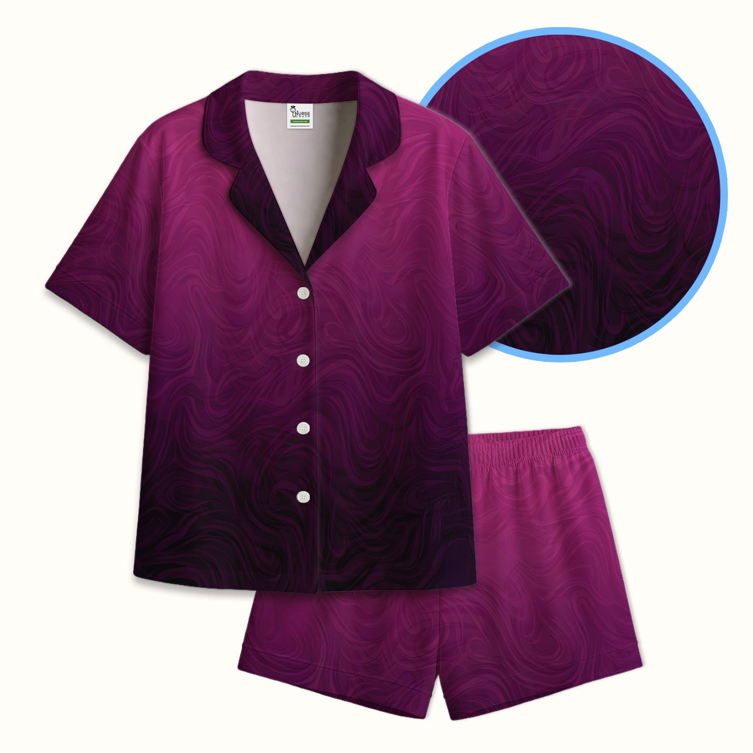 Abstract Swirl Ombre Pattern Pajama Set, Soft Breathable Fabric Comfortable Sleepwear