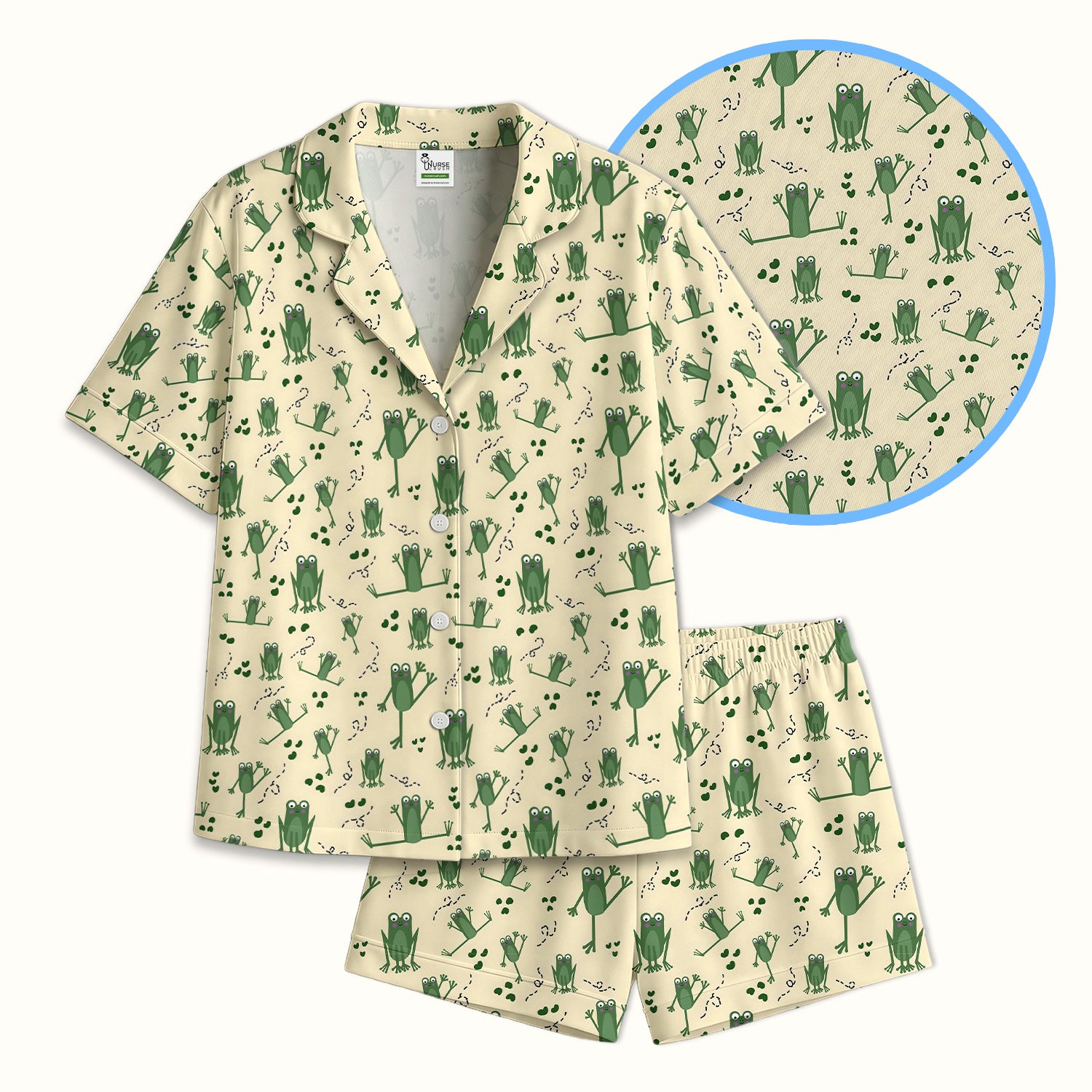 Frog Jumping Footprint Trail Pattern Pajama Set, Breathable Fabrics Uniform