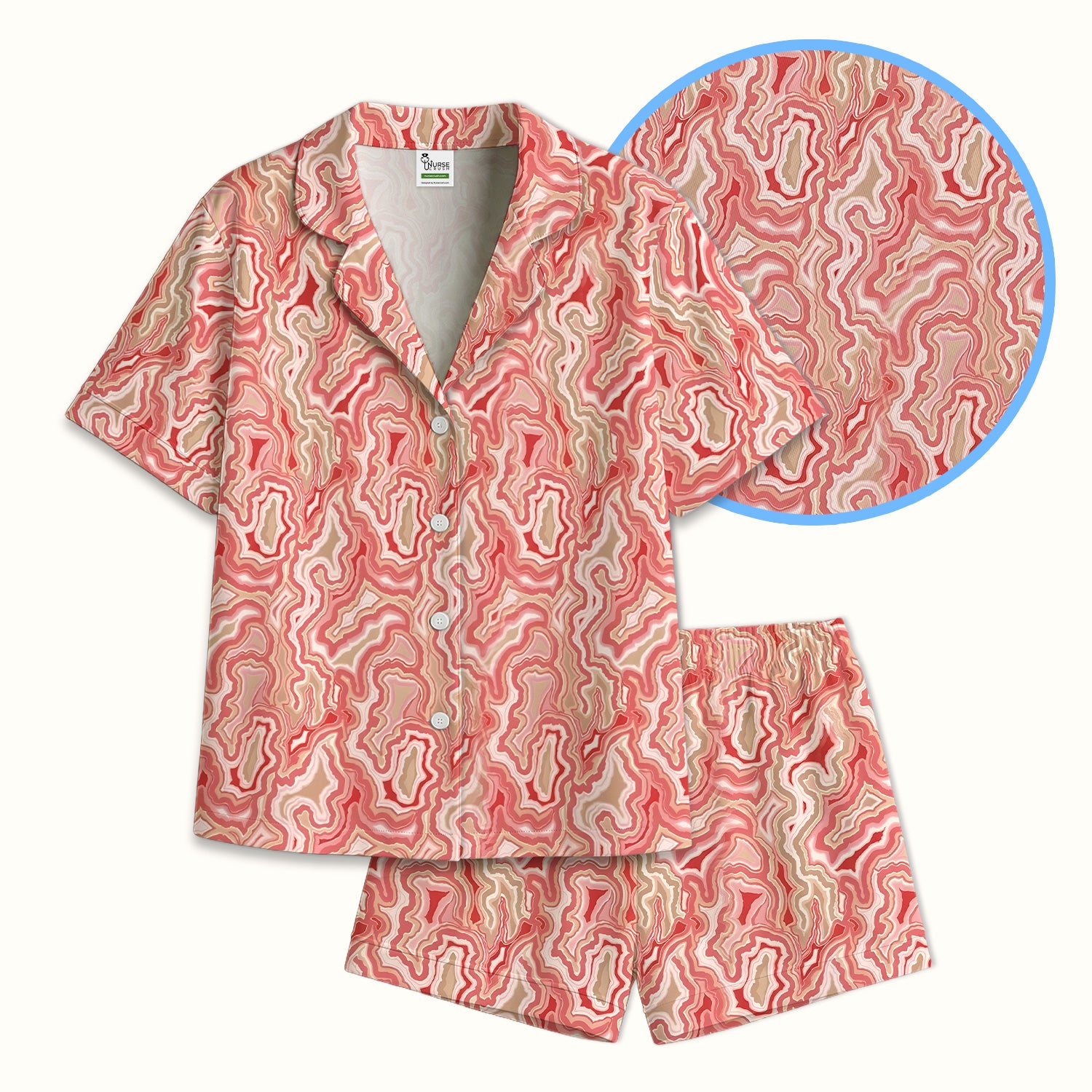 Pink Marble Swirl Abstract Pattern Pajama Set, Soft Breathable Fabric Comfortable Sleepwear