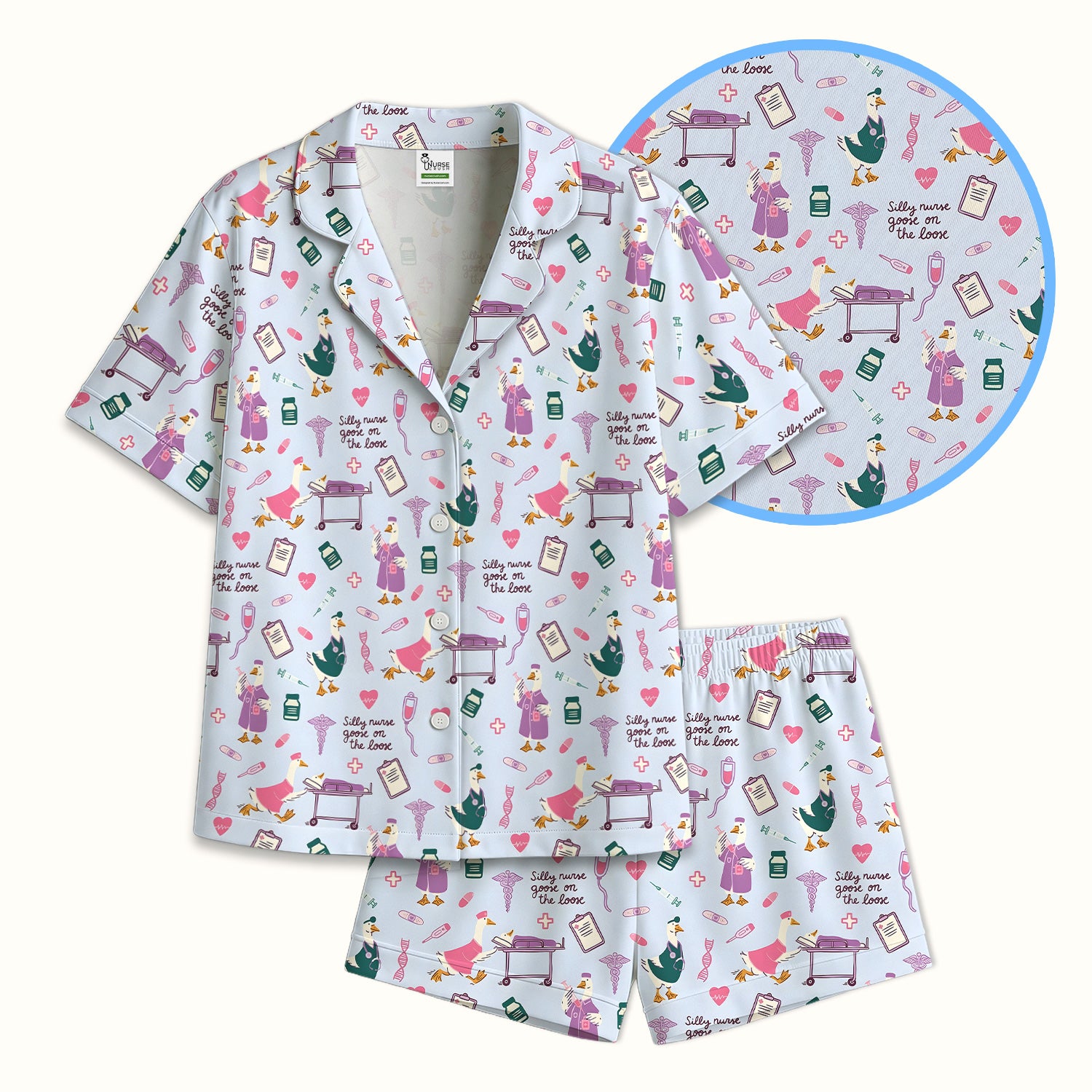 Goose Medical Humor Tools Pattern Pajama Set, Breathable Fabrics Uniform