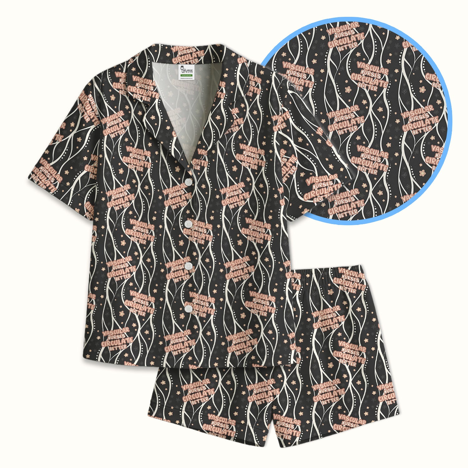 Inspirational Vascular Nurse Circulation Awareness Pattern Pajama Set, Soft Breathable Fabric Comfortable Sleepwear