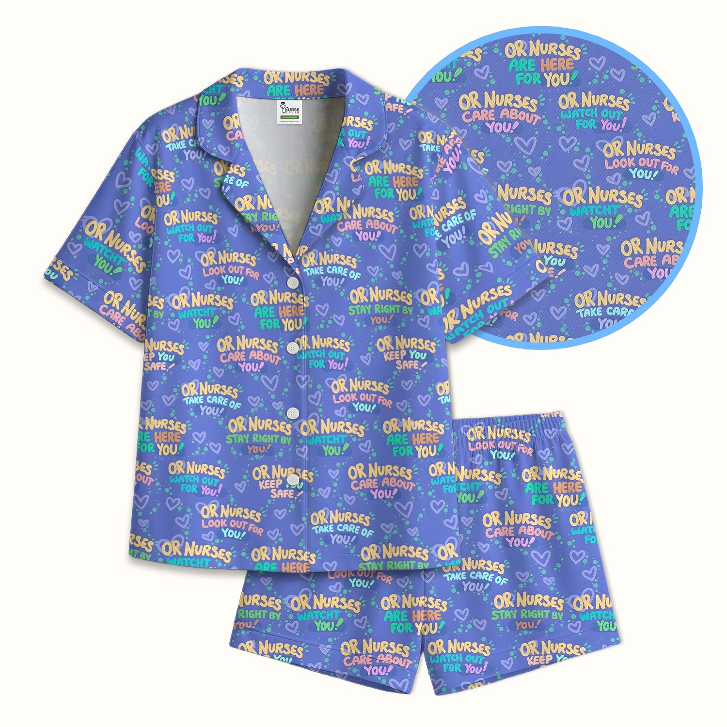 Inspirational Nurse Quote Care Message Pattern Pajama Set, Breathable Fabrics Uniform