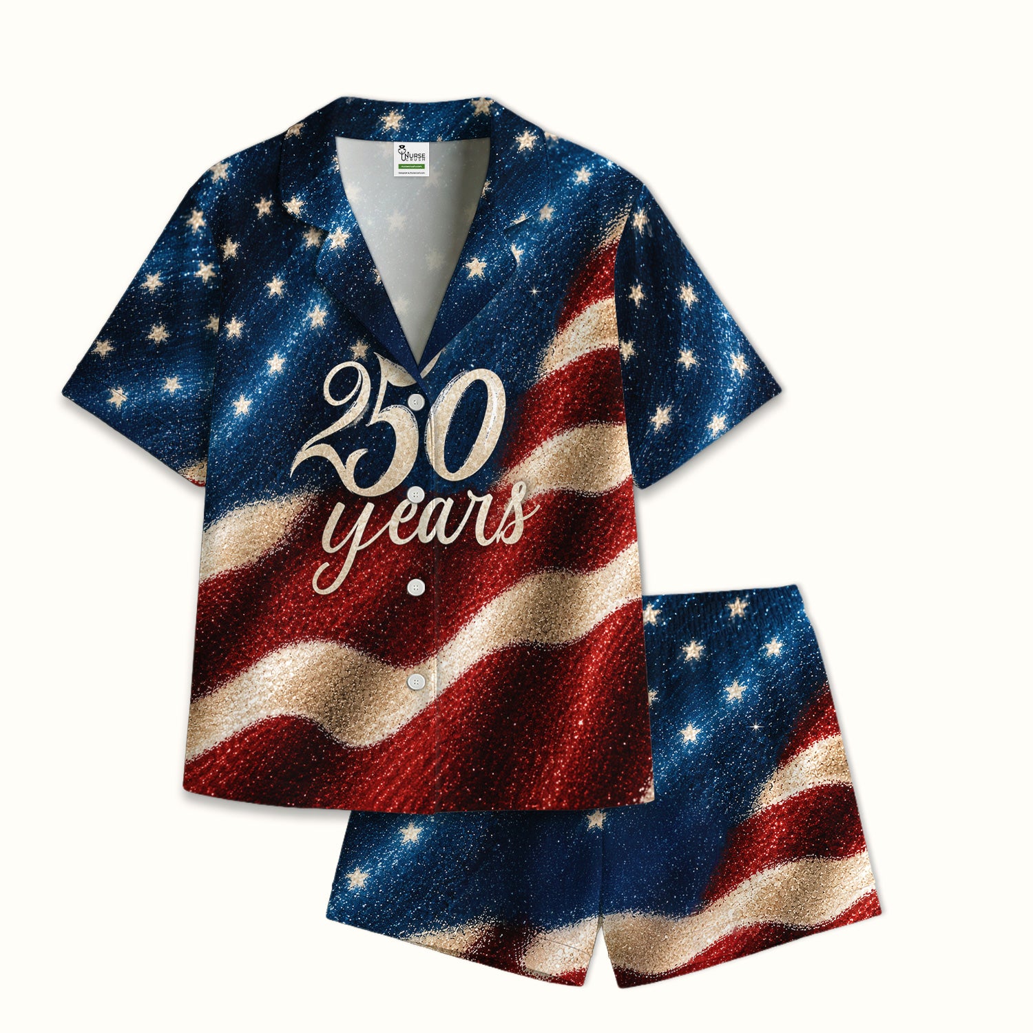 Festive American Flag 250 Years Pattern Pajama Set, Soft Breathable Fabric Comfortable Sleepwear