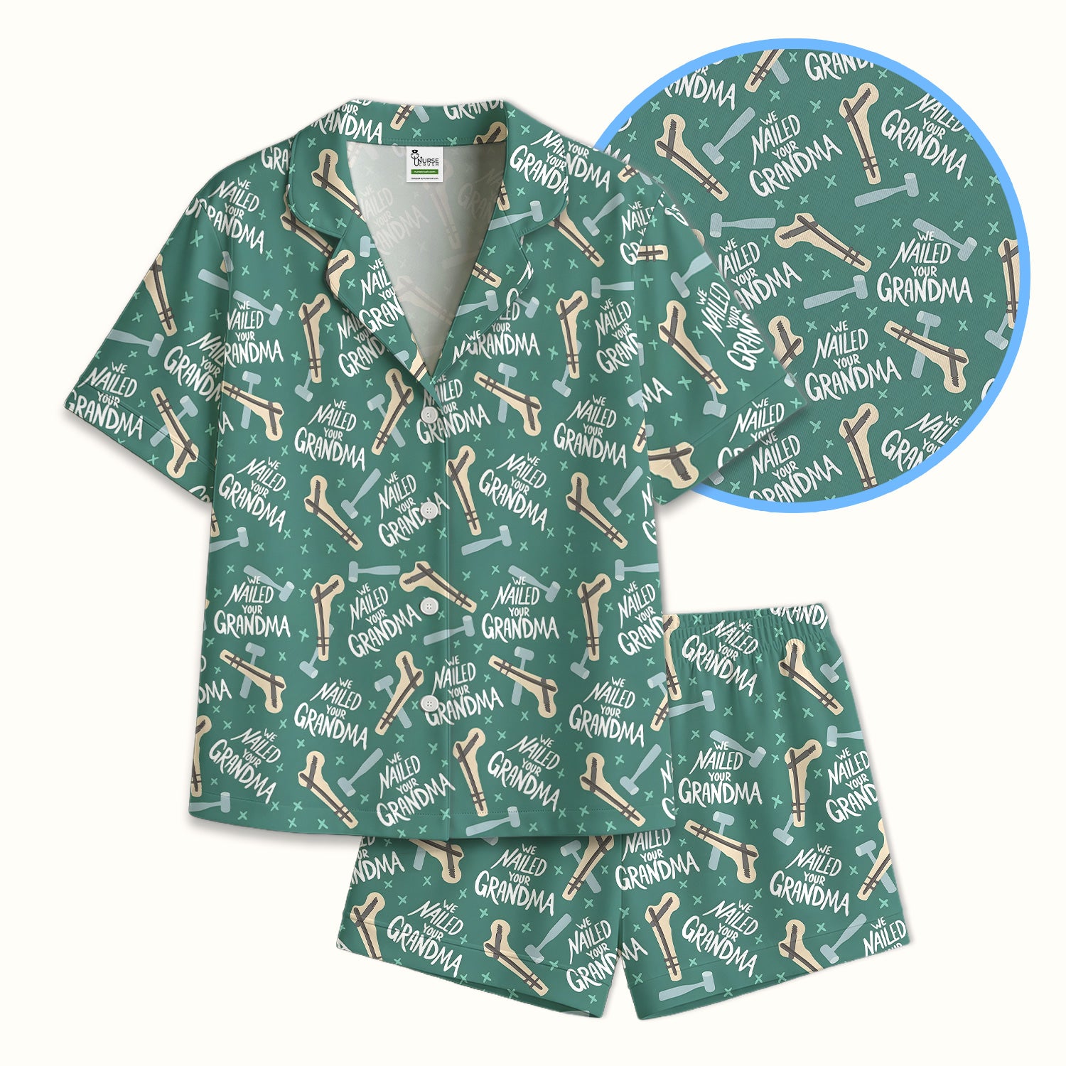 Funny Orthopedic Bone Hammer We Nailed Your Grandma Pattern Pajama Set, Breathable Fabrics Uniform