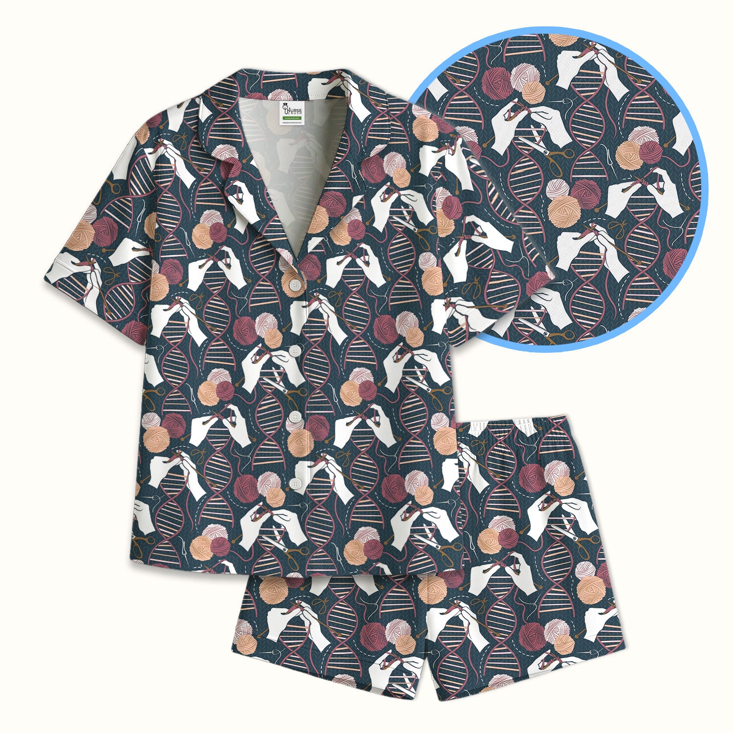 DNA Helix Yarn Pattern Pajama Set, Breathable Fabrics Uniform