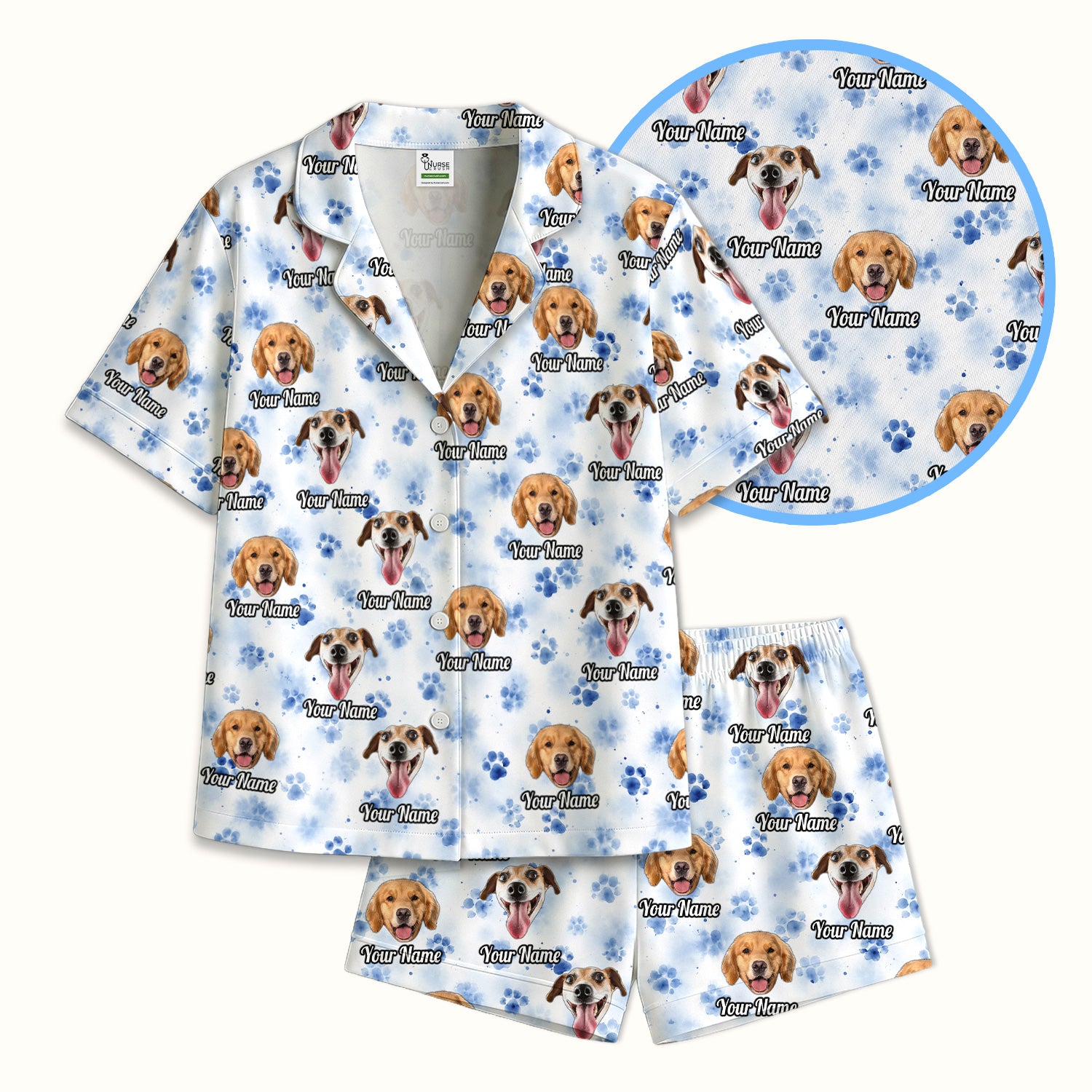 Custom Dog Face with Paw Print Scrub Top, Comfortable Scrubs for Nurses