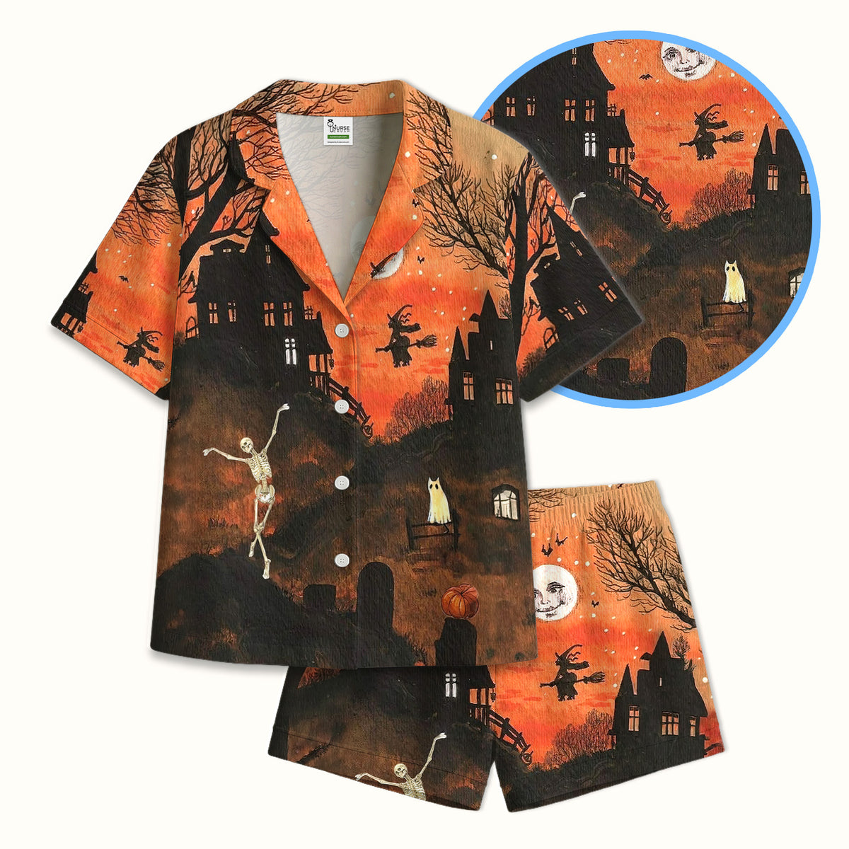 Buntes Pyjama-Set mit Neon-Katzengesichtern, weicher, atmungsaktiver Stoff, bequeme Nachtwäsche