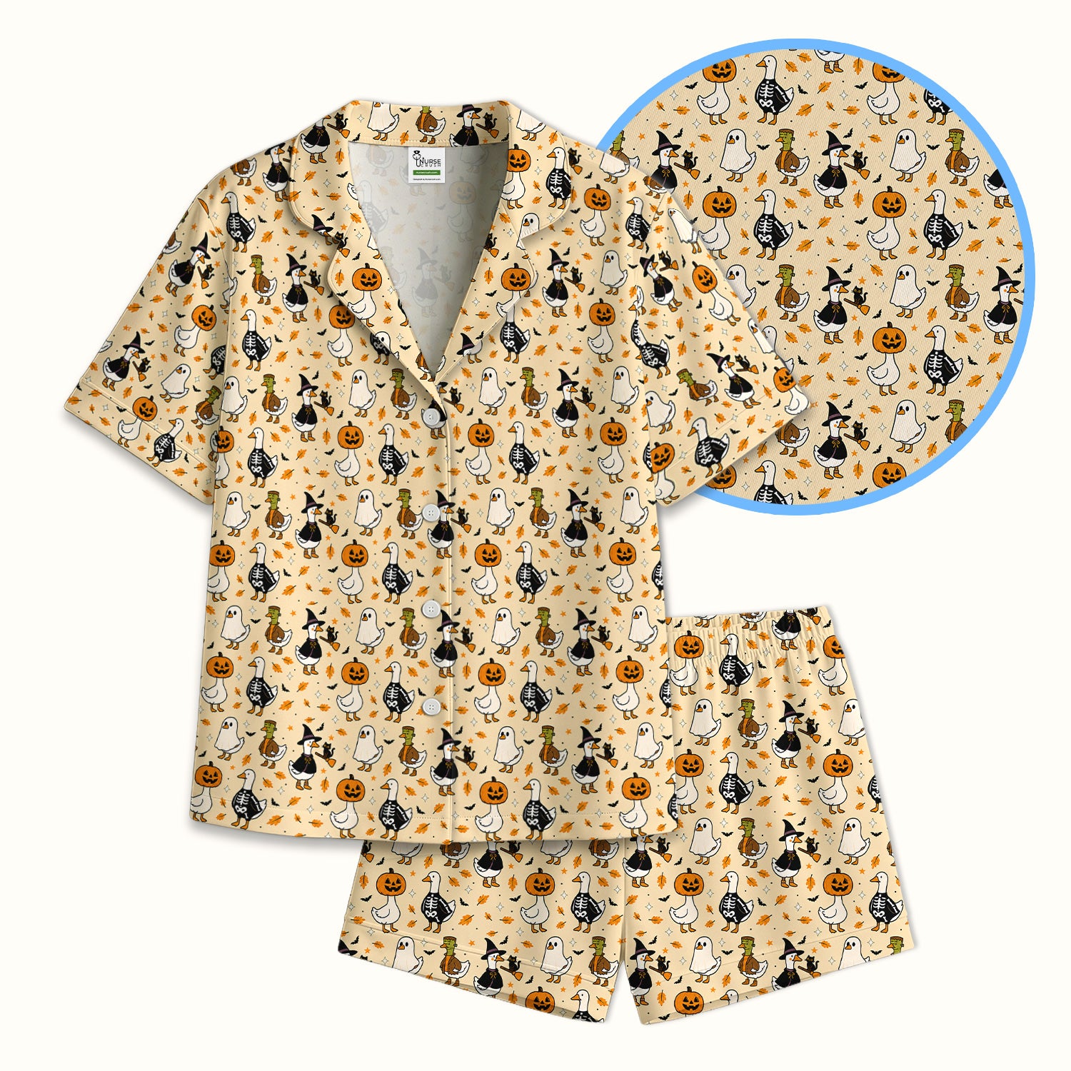 Spooky Halloween Goose Pajama Set, Soft Breathable Fabric Comfortable Sleepwear