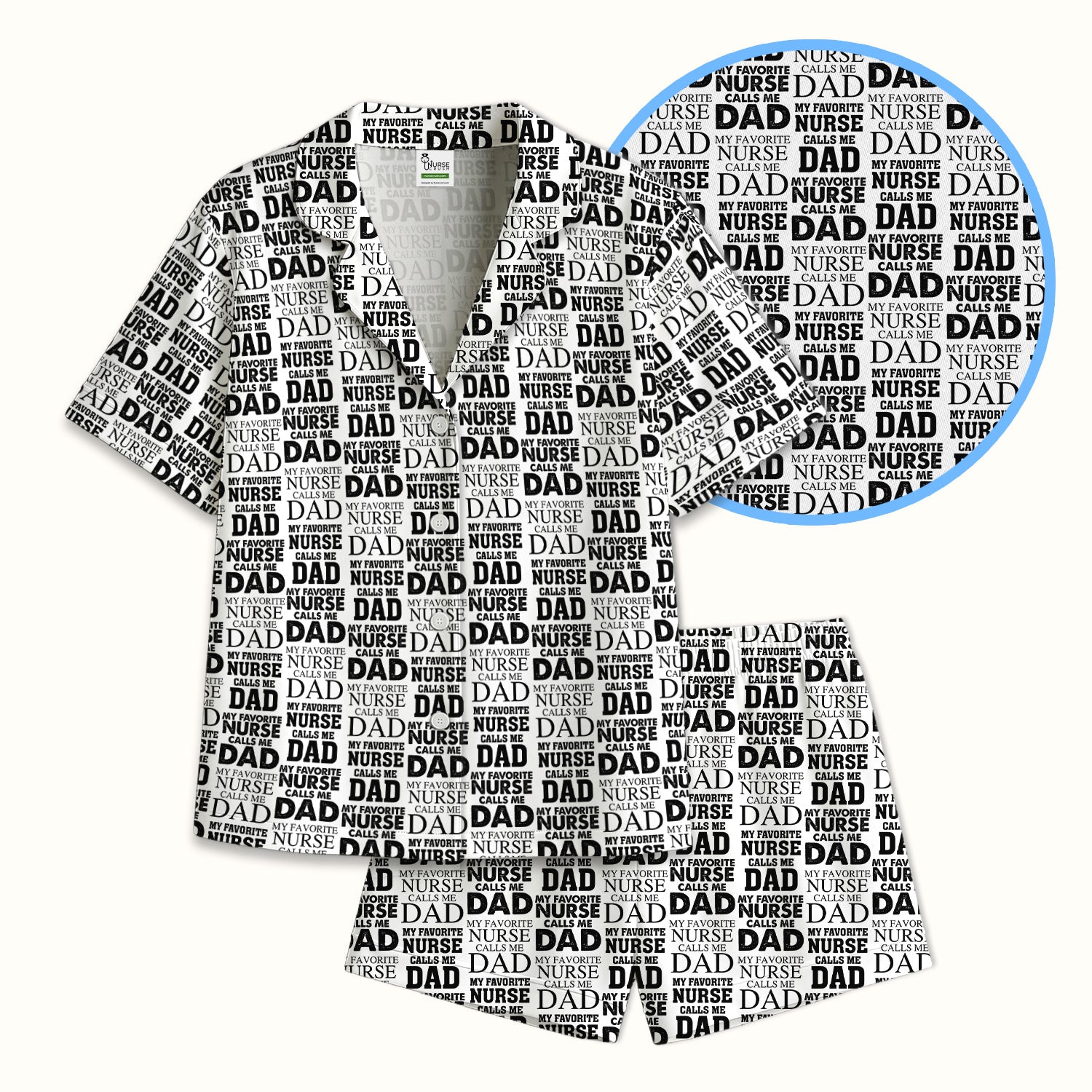 Favorite Nurse Calls Dad Pattern Pajama Set, Soft Breathable Fabric Comfortable Sleepwear