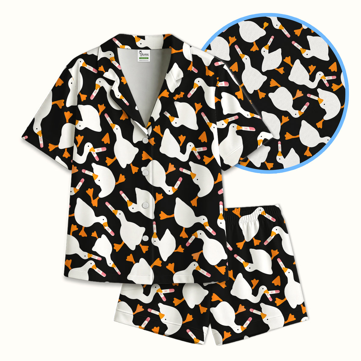 Funny Geese Holding Pregnancy Test Pajama Set, Soft Breathable Fabric Comfortable Sleepwear