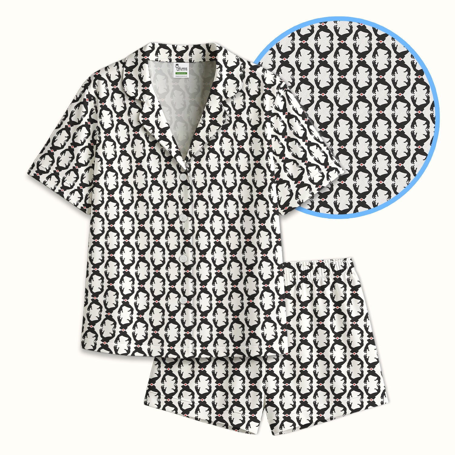 Creepy Hands Black White Red Patterns Pajama Set, Soft Breathable Fabric Comfortable Sleepwear