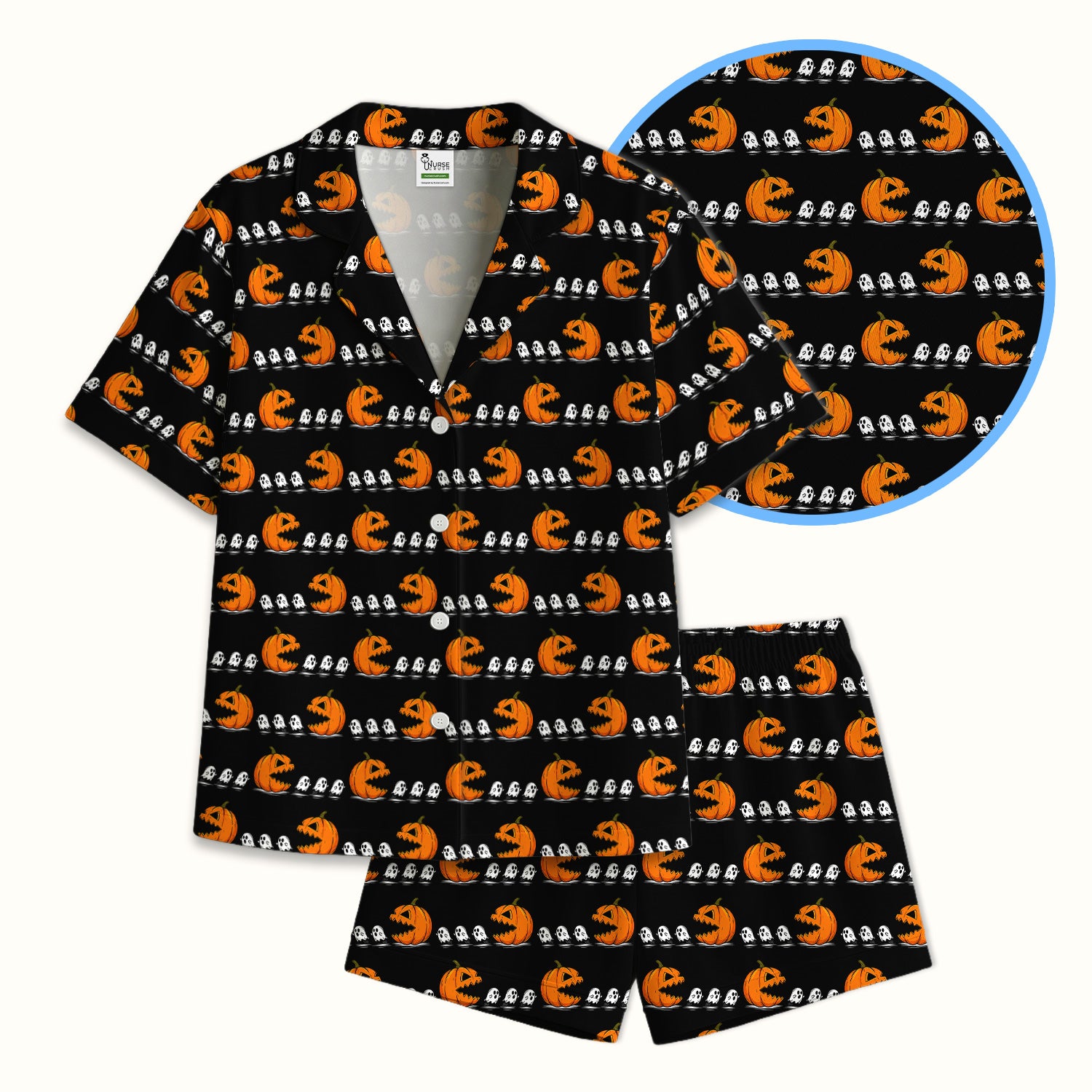 Spooky Halloween Pumpkin Ghost Pajama Set, Soft Breathable Fabric Comfortable Sleepwear