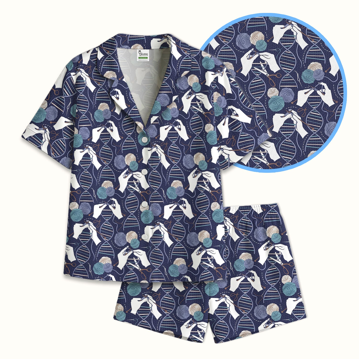 DNA Helix Yarn Pattern Pajama Set, Breathable Fabrics Uniform